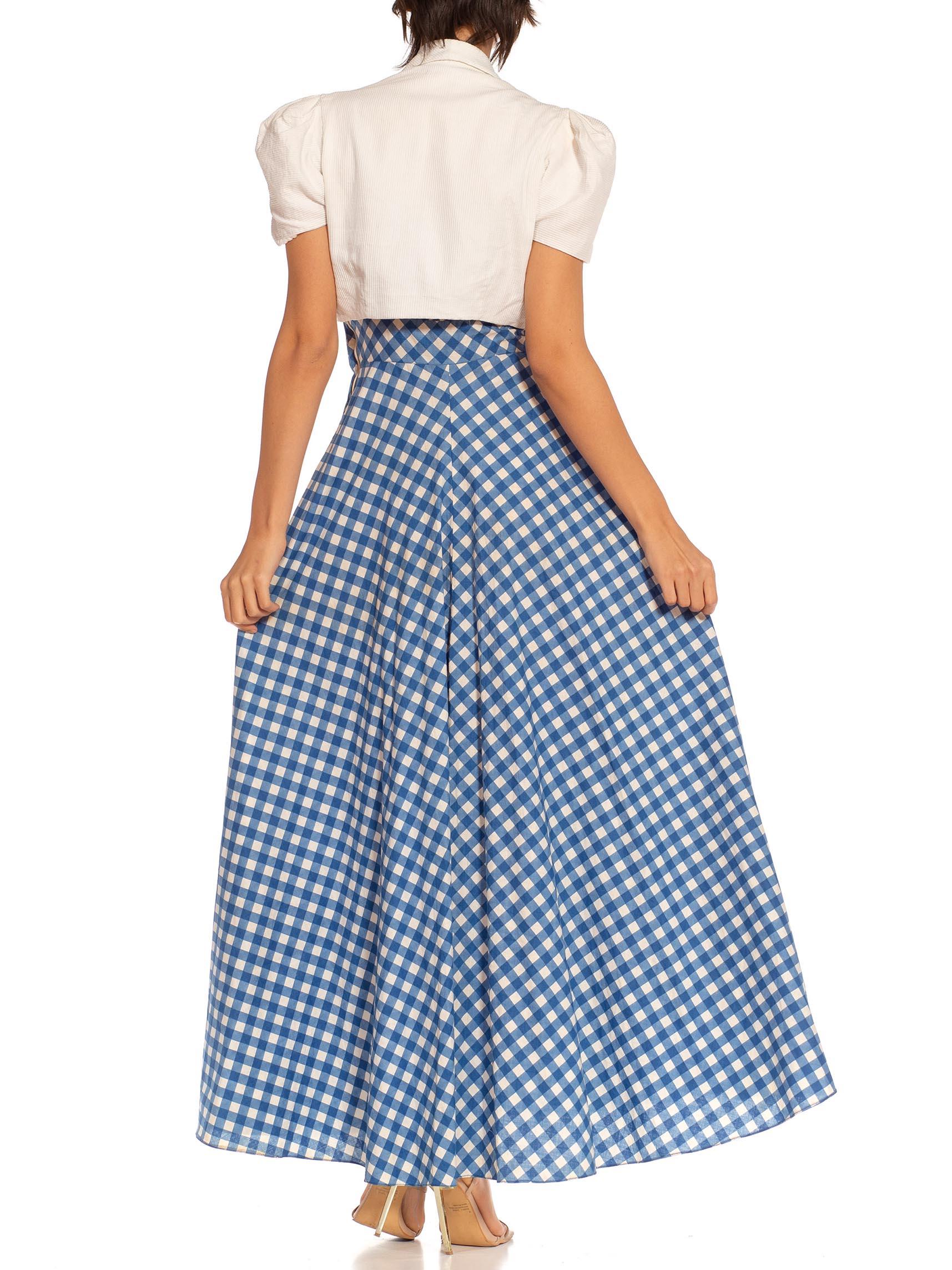 1930S White & Blue Cotton Gingham Full Skirt Dress With Matching Jacket Deadsto In Excellent Condition For Sale In New York, NY