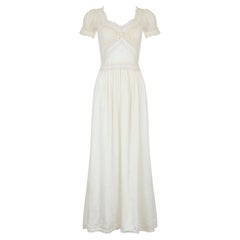 Vintage 1930s White Charmeuse Rayon Dress with Lace Inserts