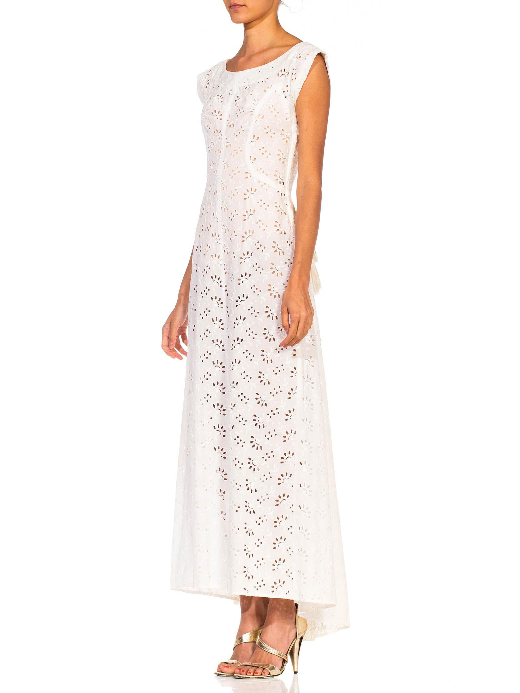 1930S White Cotton Eyelet Lace Summer Lawn Party Dress With Mini Bustle For Sale 2
