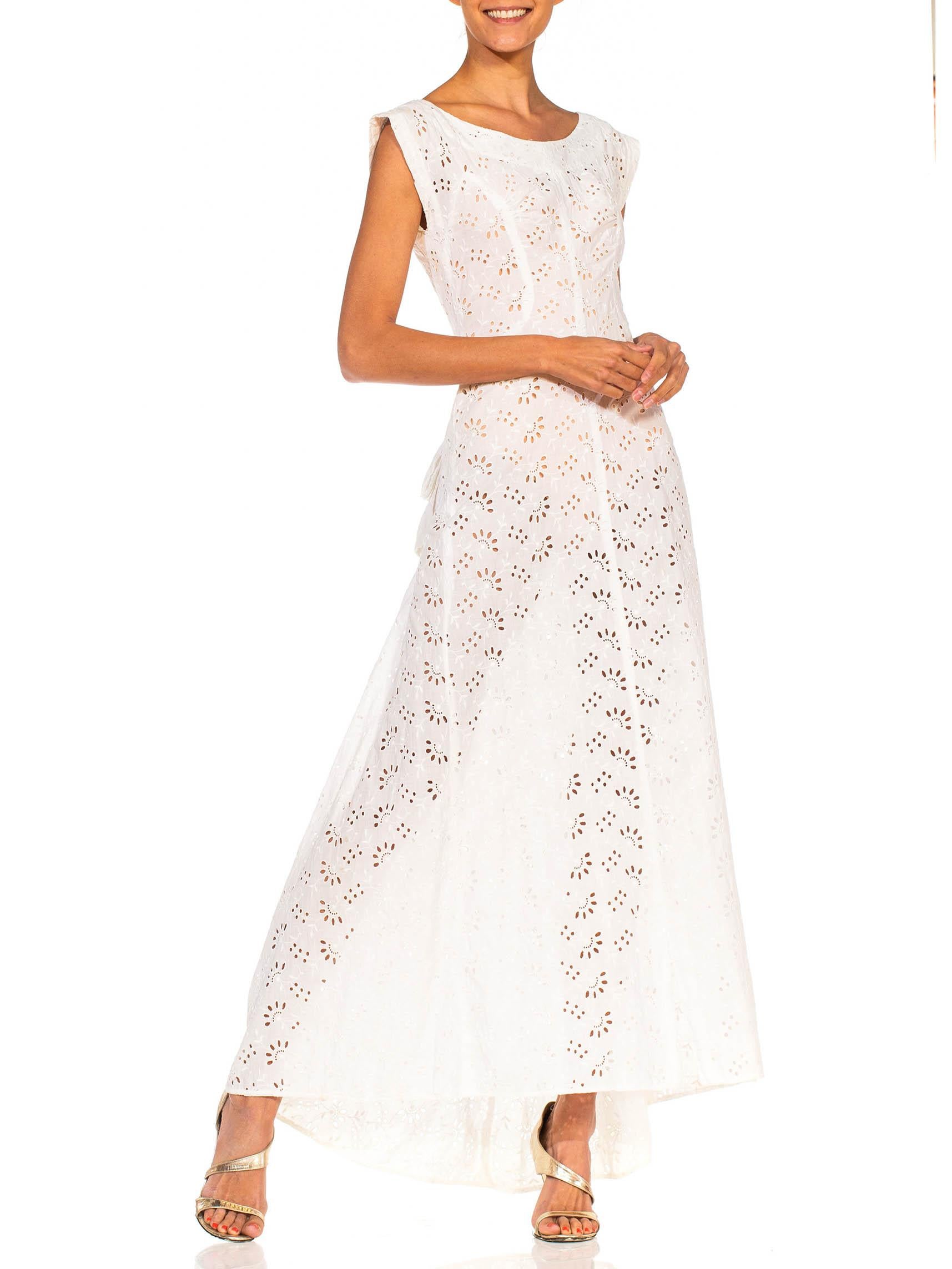 1930S White Cotton Eyelet Lace Summer Lawn Party Dress With Mini Bustle For Sale 4
