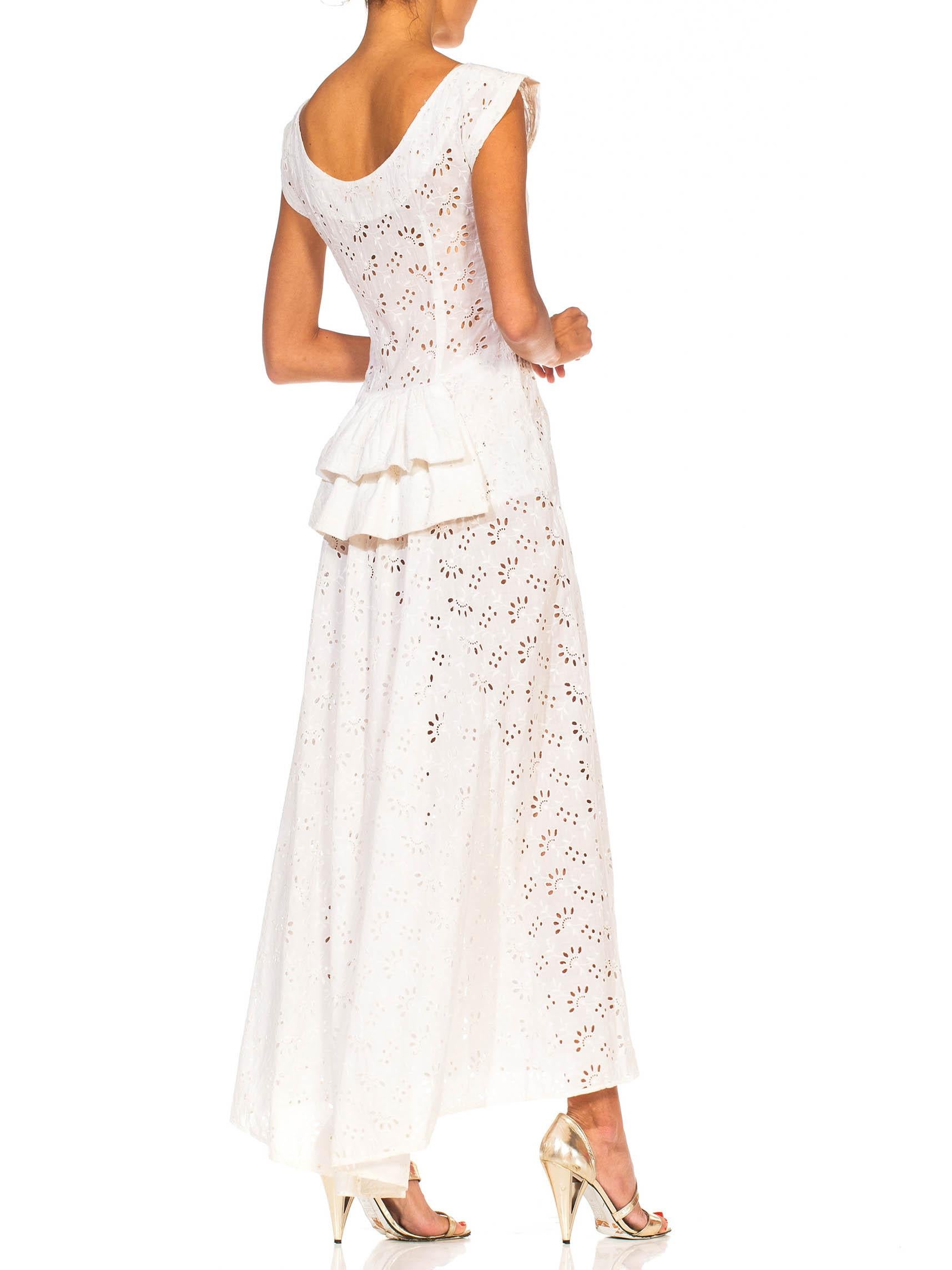1930S White Cotton Eyelet Lace Summer Lawn Party Dress With Mini Bustle 5
