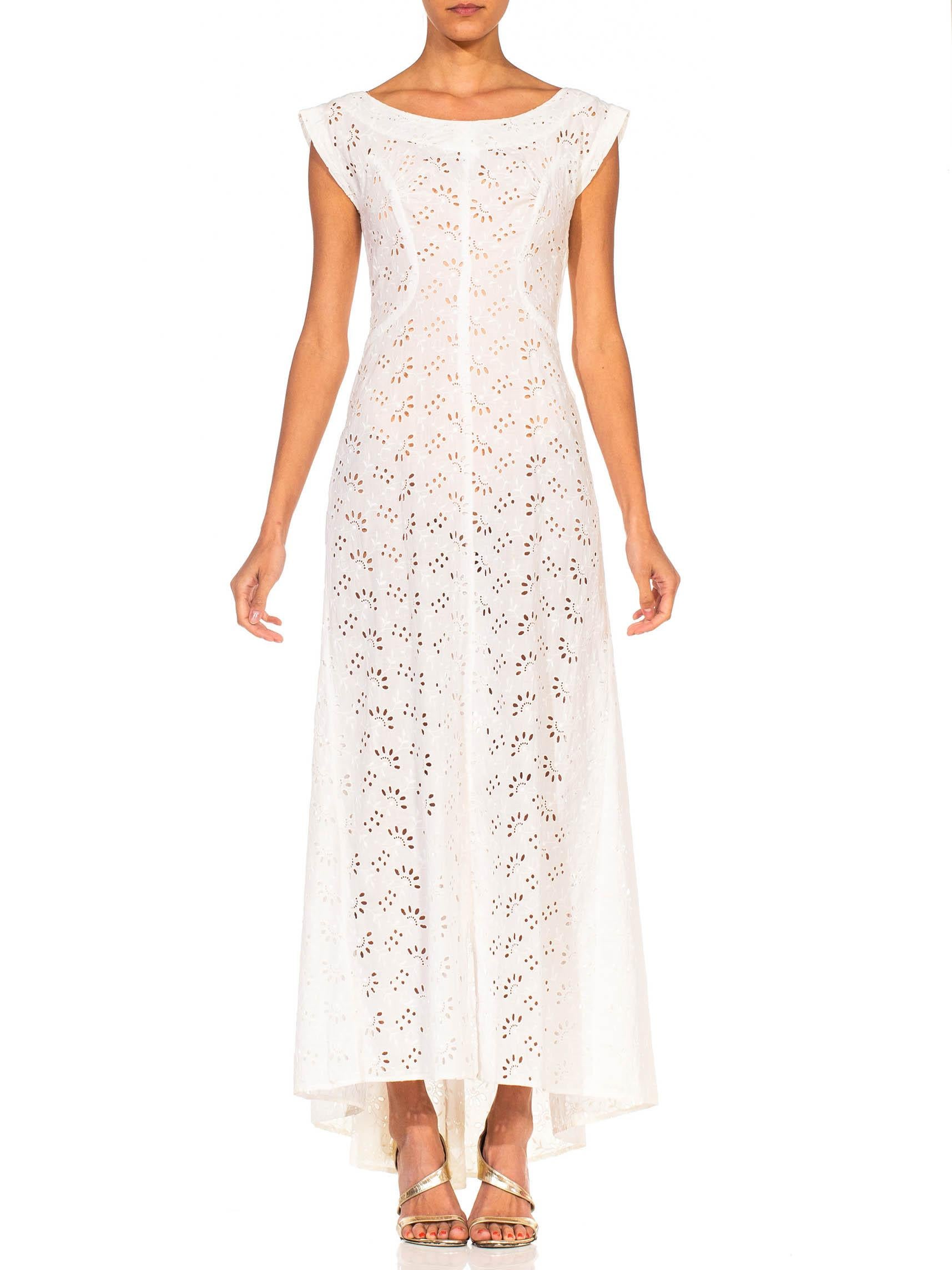 1930S White Cotton Eyelet Lace Summer Lawn Party Dress With Mini Bustle For Sale 6