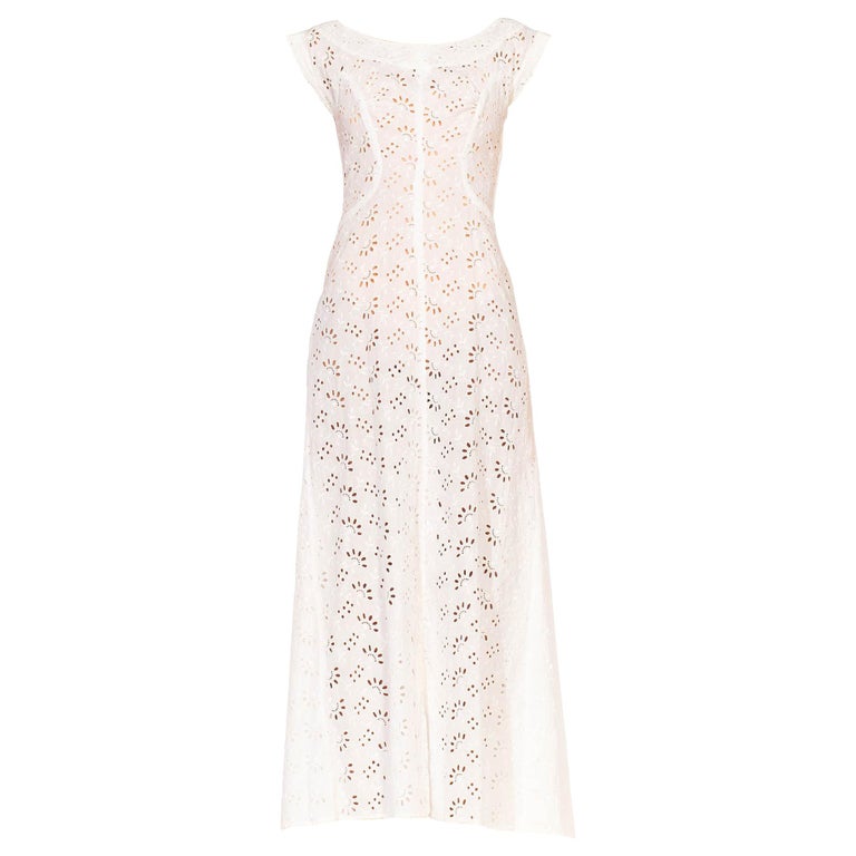 1930S White Cotton Eyelet Lace Summer Lawn Party Dress With Mini Bustle ...
