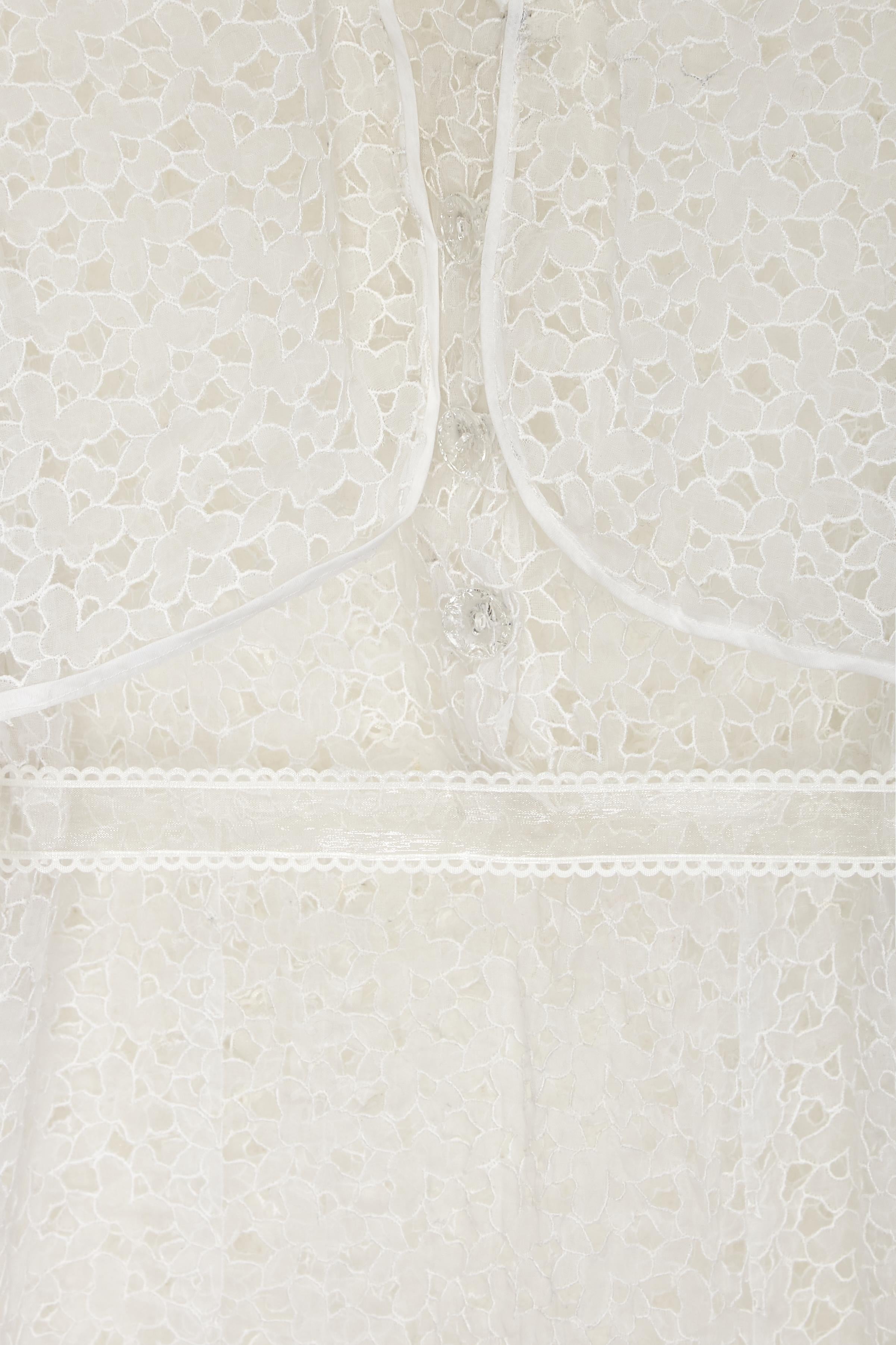 Weißes Organza-Kleid mit geblümtem Ausschnitt aus den 1930er Jahren im Angebot 1