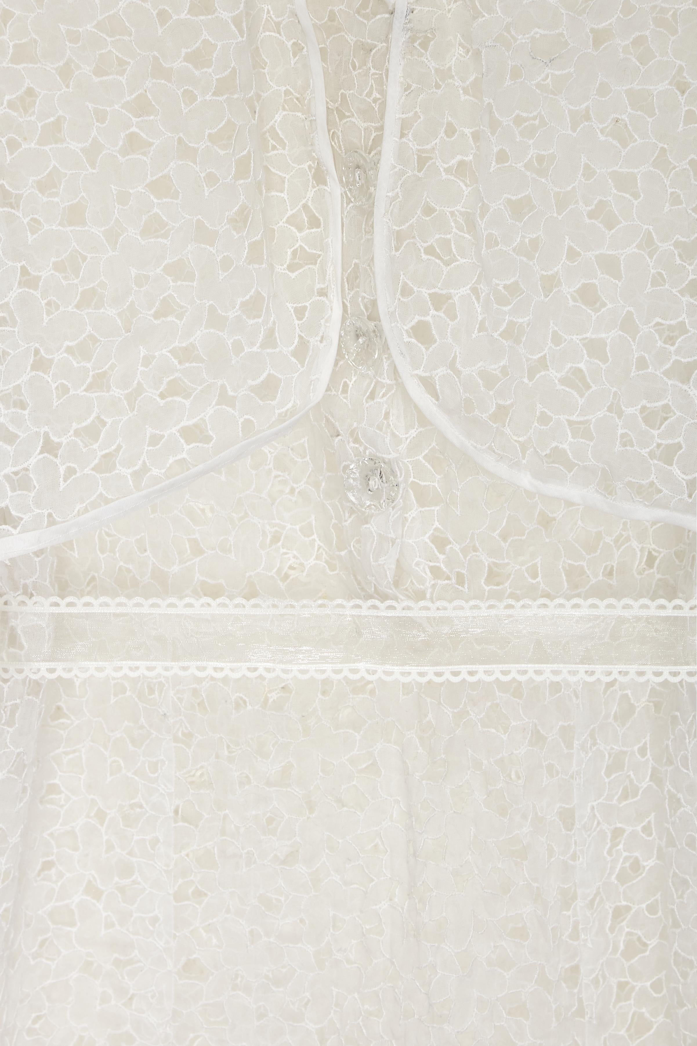 1930s White Floral Cutout Organza Dress For Sale 1