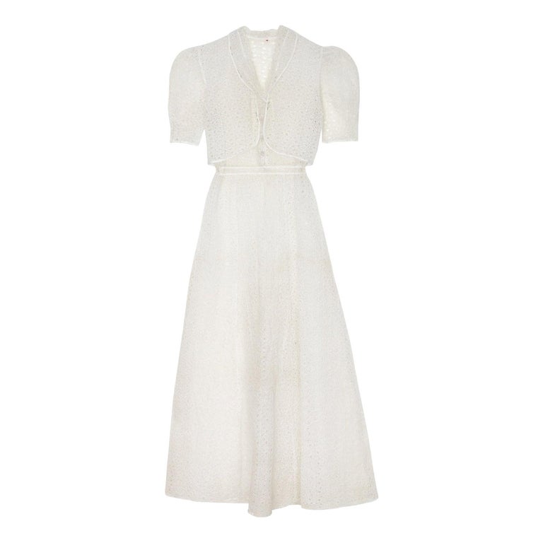 1930s White Floral Cutout Organza Dress 1930s White Floral Cutout Organza Dress