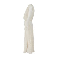 1930s White Floral Tulle and Lace Chiffon Midi Dress with Jacket