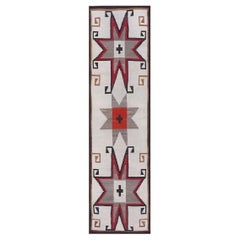 1930s White Geometric Antique Native American Navajo Crystal Flat Weave Runner