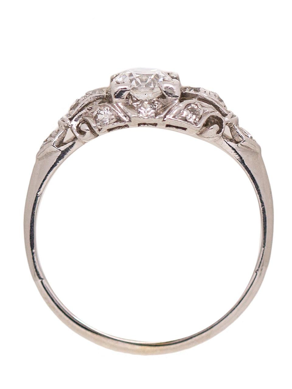 Art Deco 1930s White Gold and Diamond Engagement Ring 0.46 Carat Old European Cut For Sale