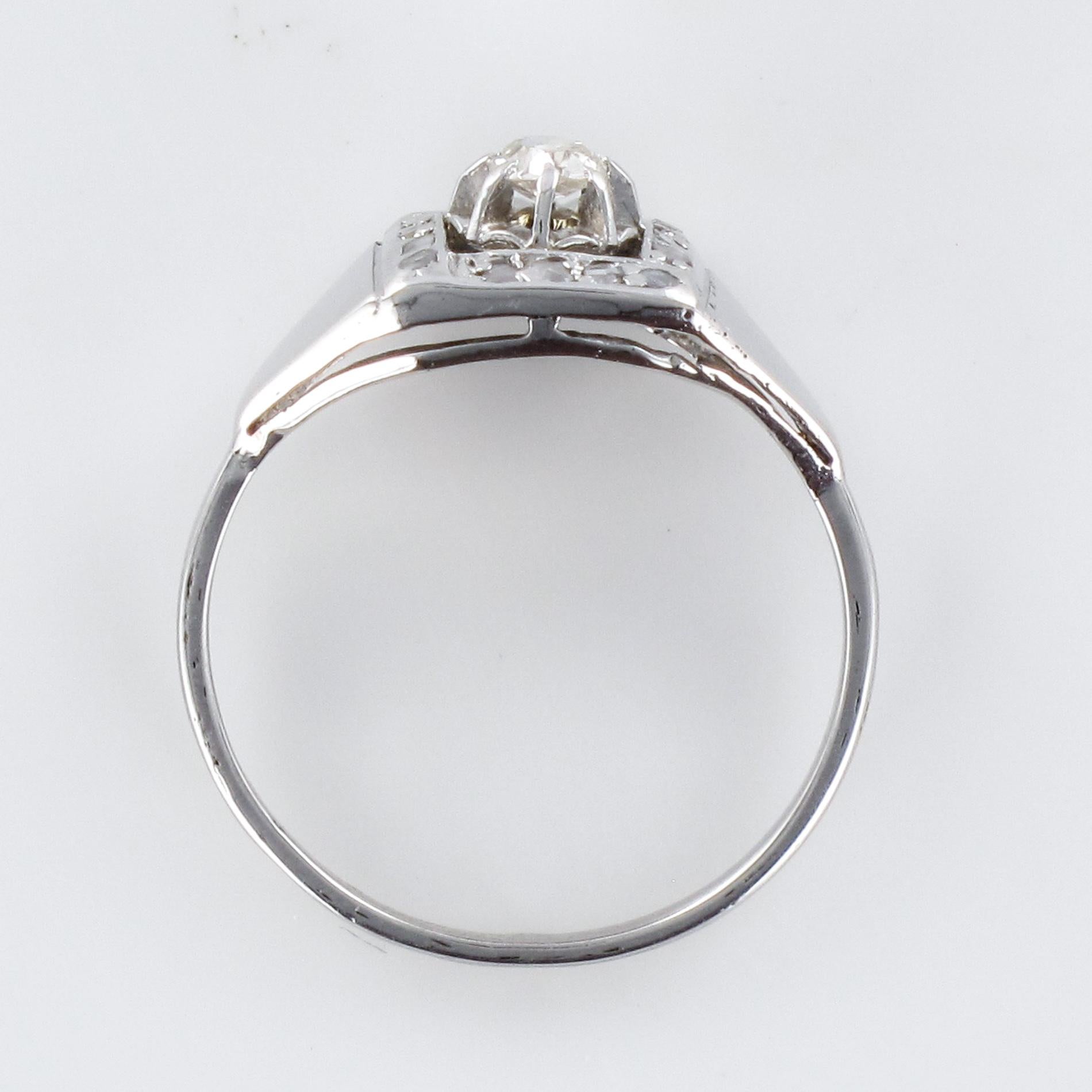 1930s White Gold Platinum Diamond Art Deco Ring 7