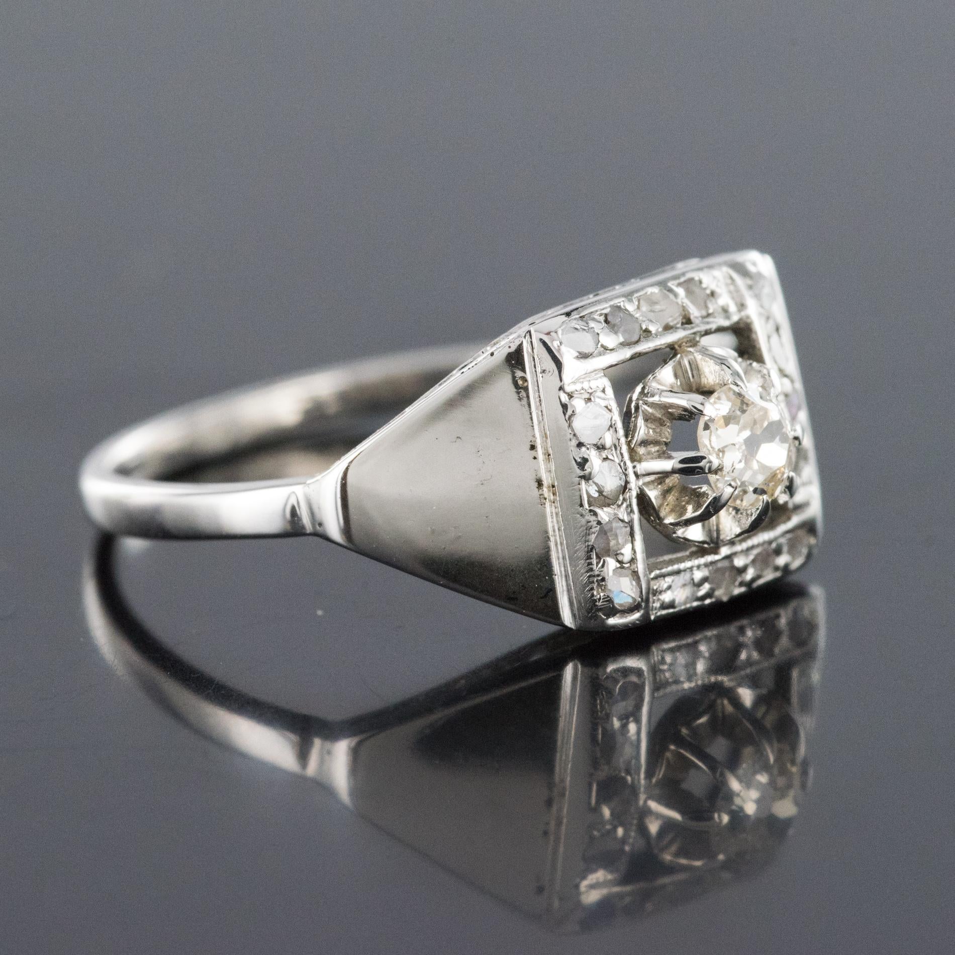 Women's 1930s White Gold Platinum Diamond Art Deco Ring