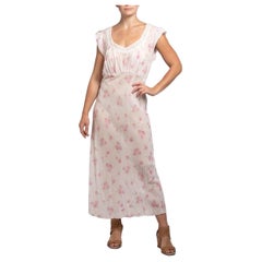 1930S Weiß mit rosa und blauer Blumendruck Spitze Bio-Baumwolle Bias Negligee XL