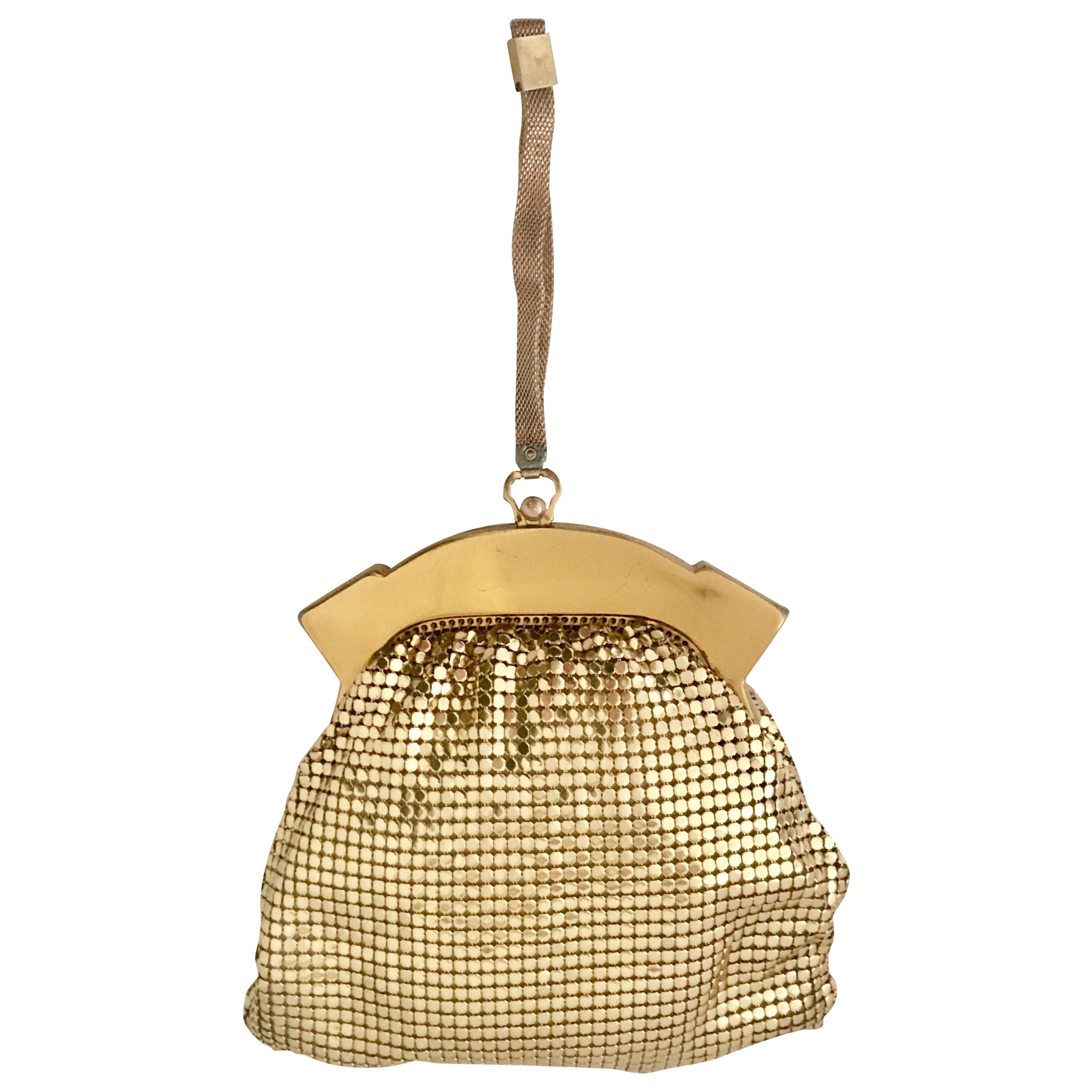 1930'S Whiting and Davis Gold Metal Mesh Wristlet Evening Bag For Sale ...