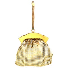 Vintage 1930'S Whiting & Davis Gold Metal Mesh Wristlet Evening Bag