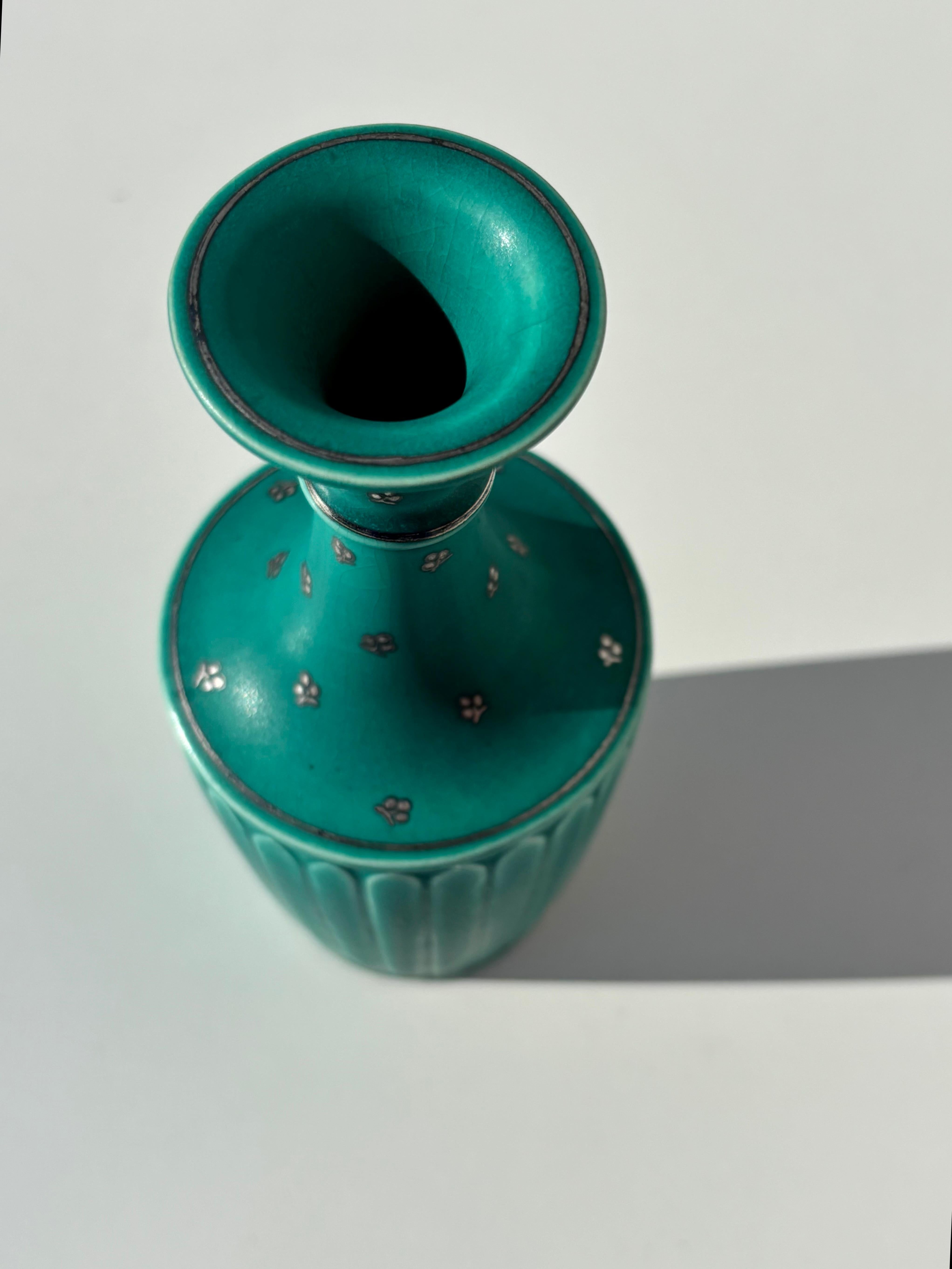 1930er Wilhelm Kåge Silberdekor Argenta Vase für Gustavsberg, Schweden im Angebot 4