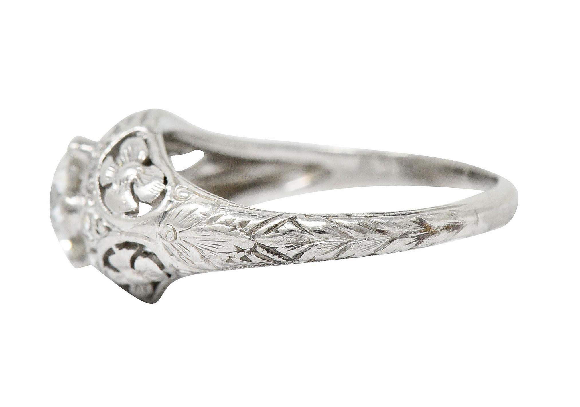1930's William Kinscherf Co. 0.85 Carat Diamond Platinum Floral Engagement Ring In Excellent Condition In Philadelphia, PA