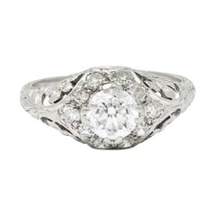 1930's William Kinscherf Co. 0.85 Carat Diamond Platinum Floral Engagement Ring
