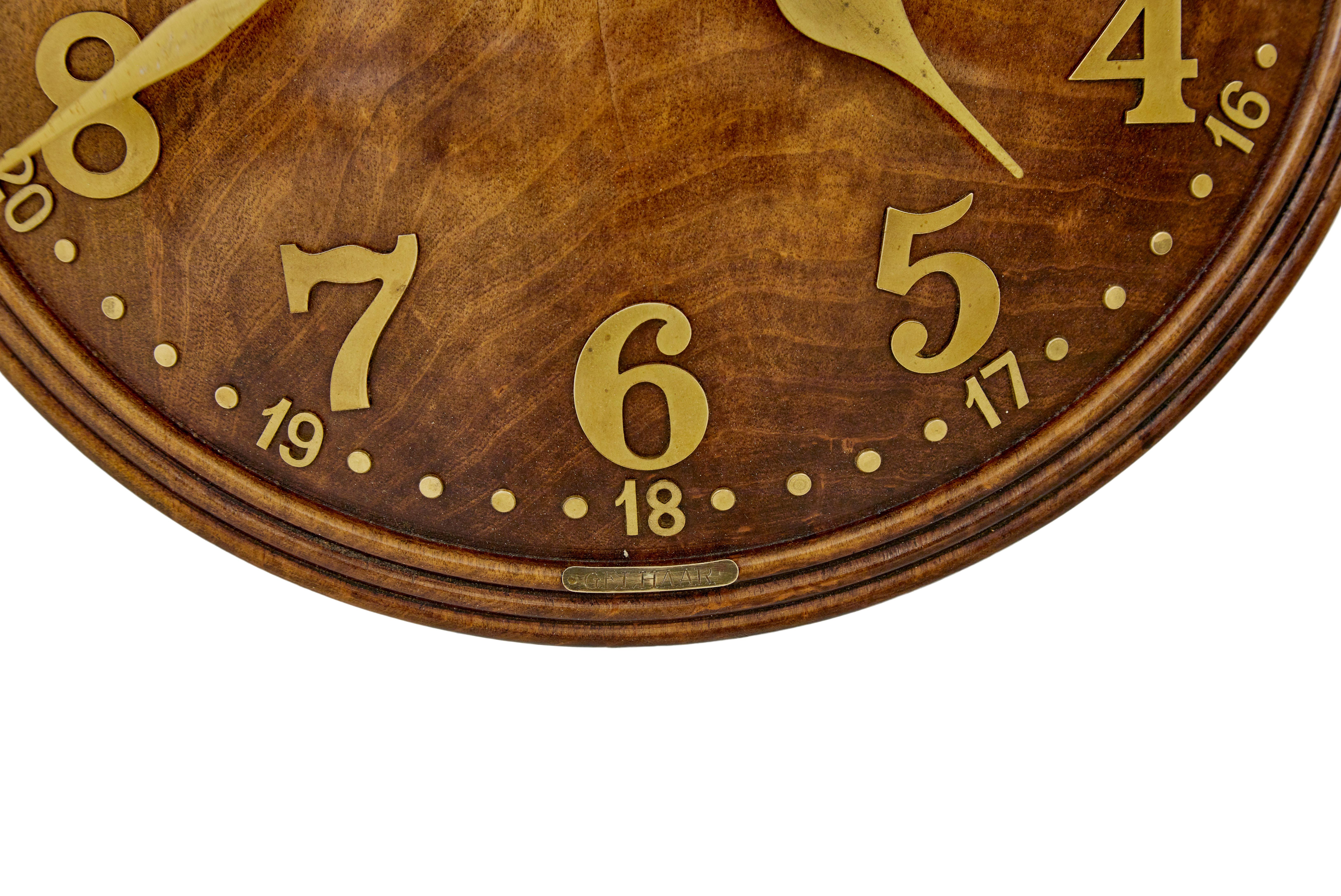 Woodwork 1930’s wood and brass convex wall clock by Zenith