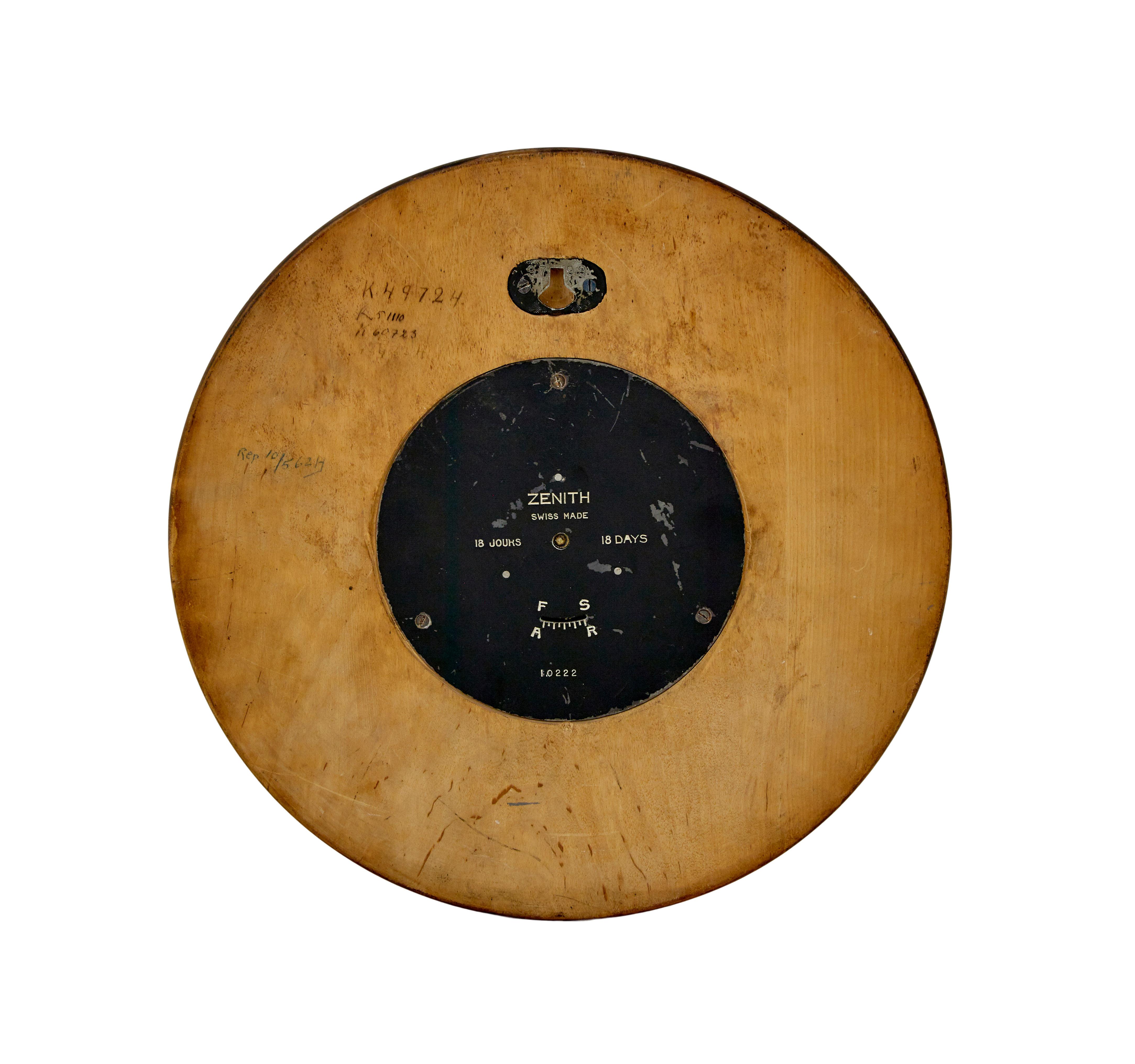 1930’s wood and brass convex wall clock by Zenith In Good Condition In Debenham, Suffolk