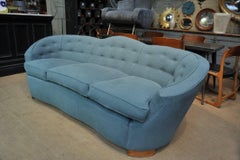 1930s Wood and Fabric Sofa Reupholstered in Grey Fabric