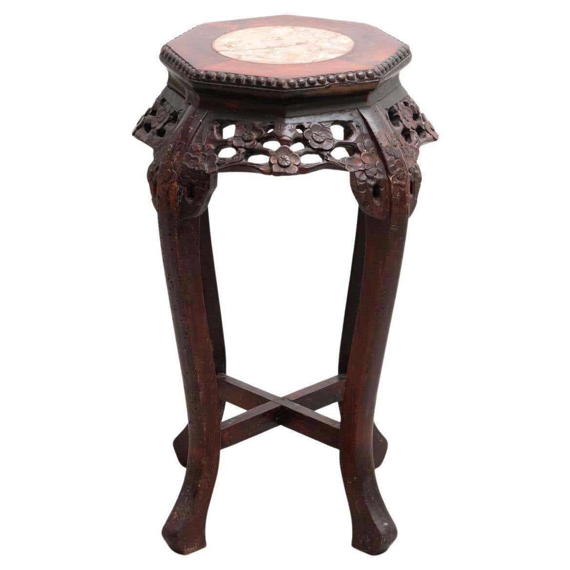 1930s Wood and Marble Oriental Side Table For Sale 7