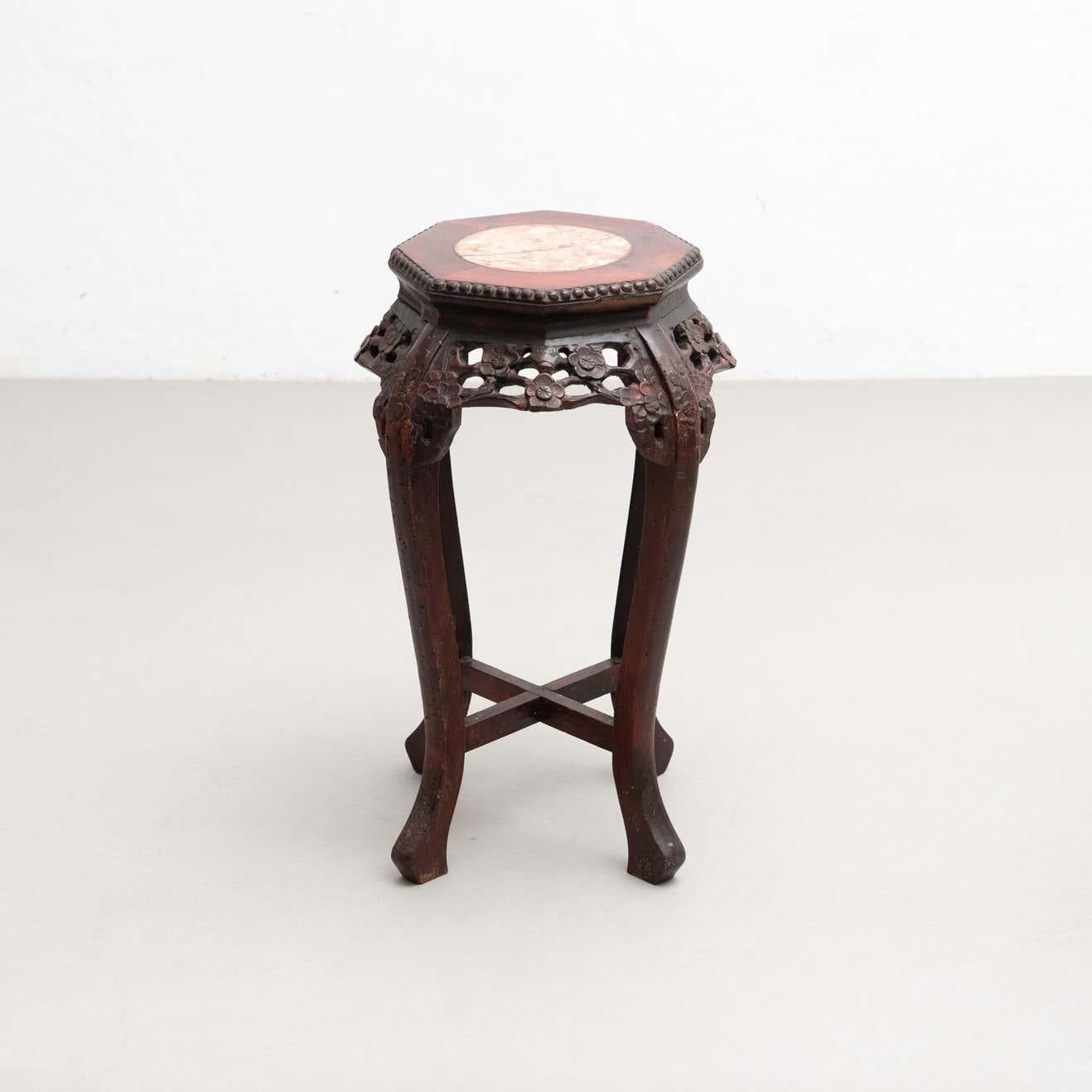 Art Nouveau 1930s Wood and Marble Oriental Side Table For Sale