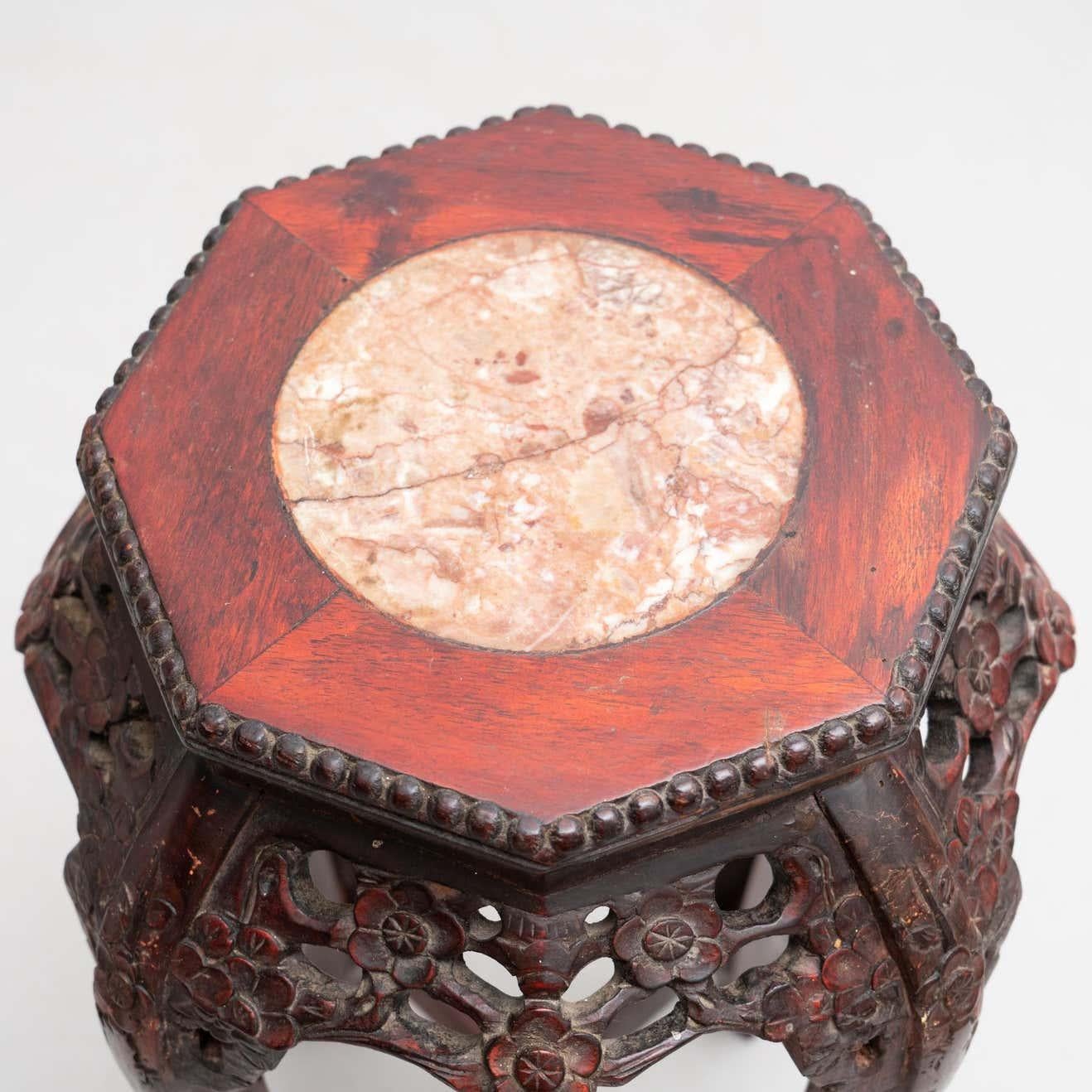 Mid-20th Century 1930s Wood and Marble Oriental Side Table For Sale