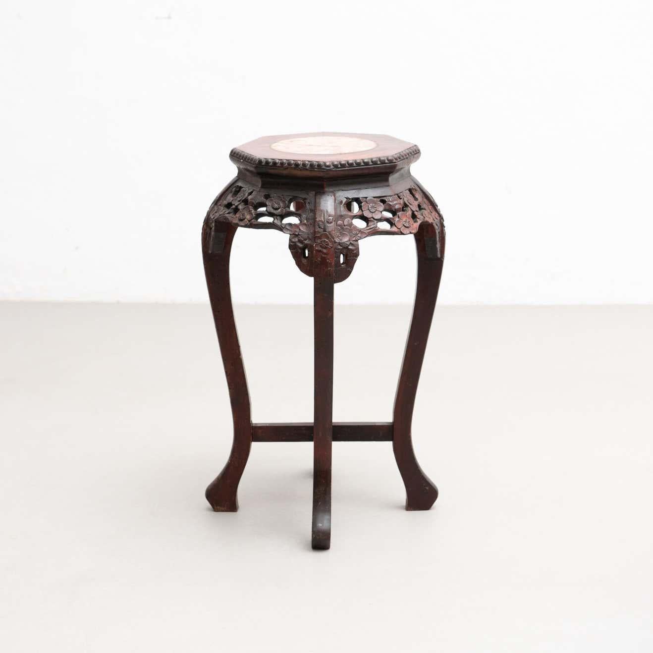 1930s Wood and Marble Oriental Side Table For Sale 2