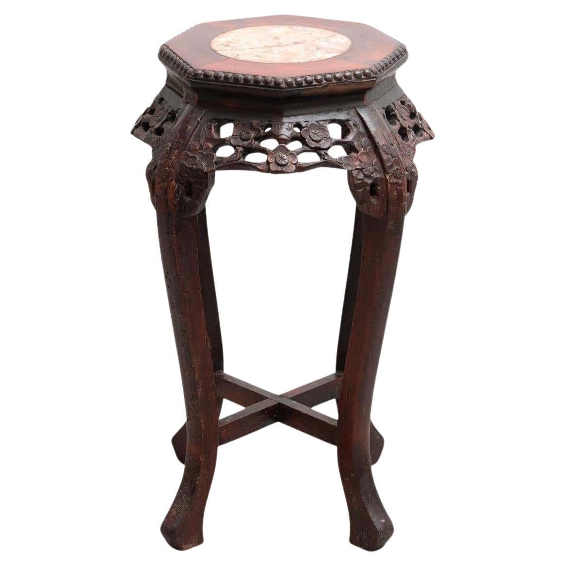 1930s Wood and Marble Oriental Side Table For Sale