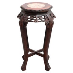 Vintage 1930s Wood and Marble Oriental Side Table