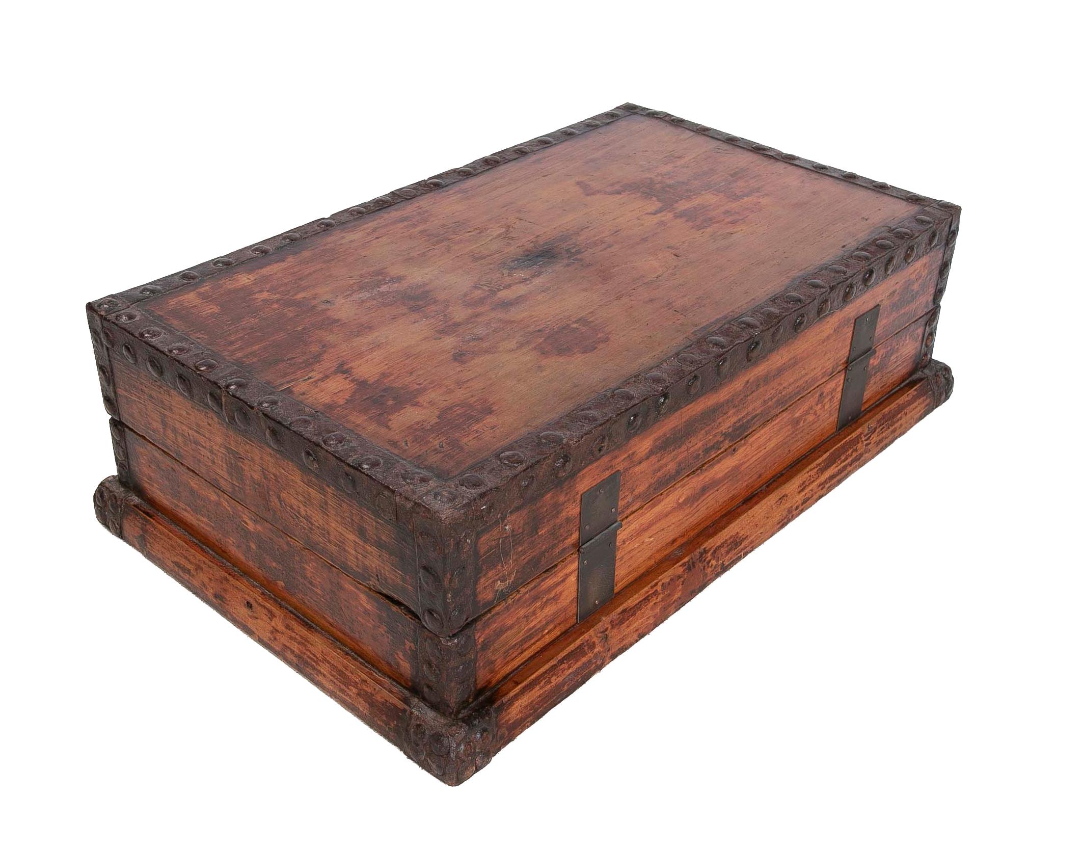 1930s Wooden Box with Iron Corners For Sale 5