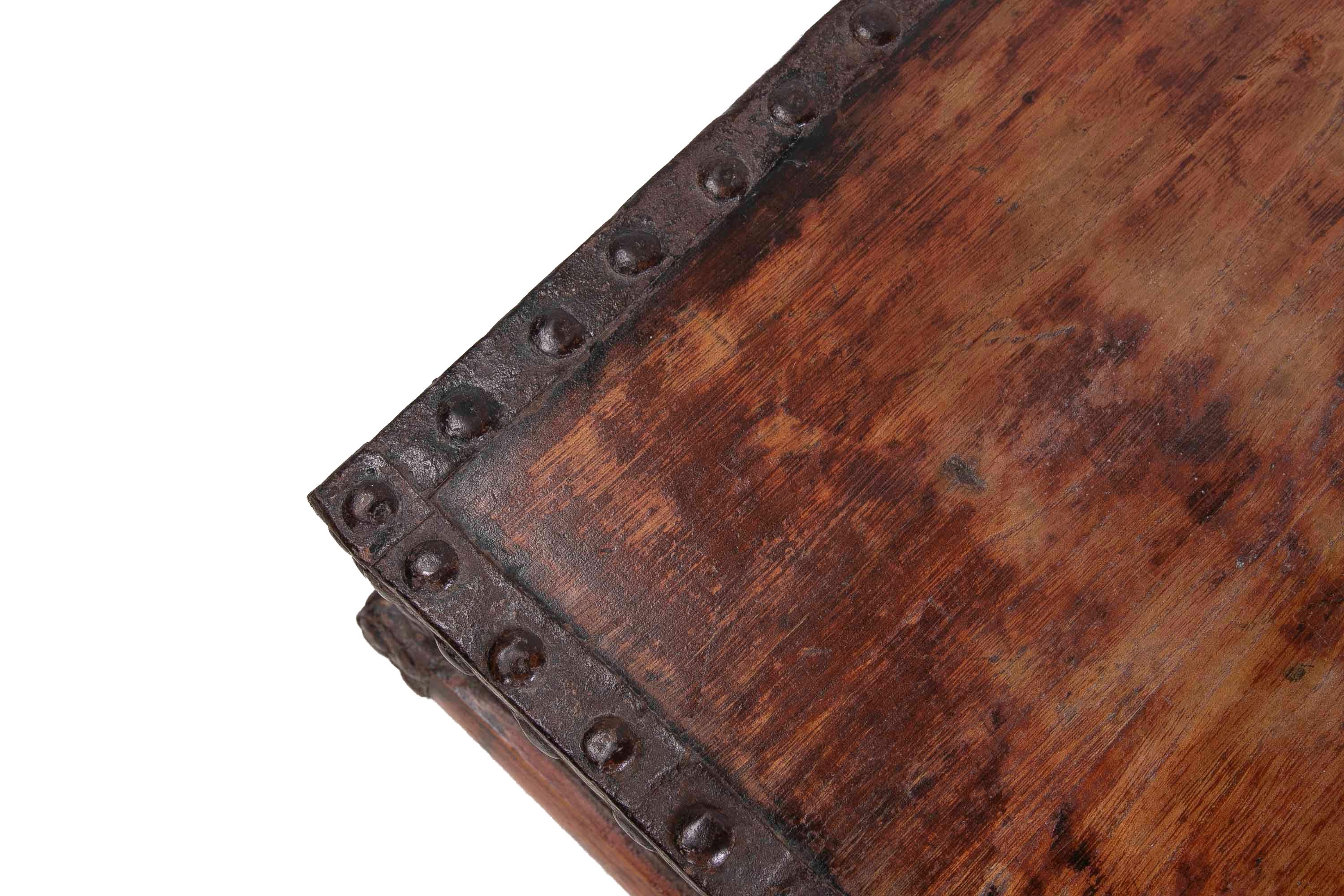 1930s Wooden Box with Iron Corners For Sale 6