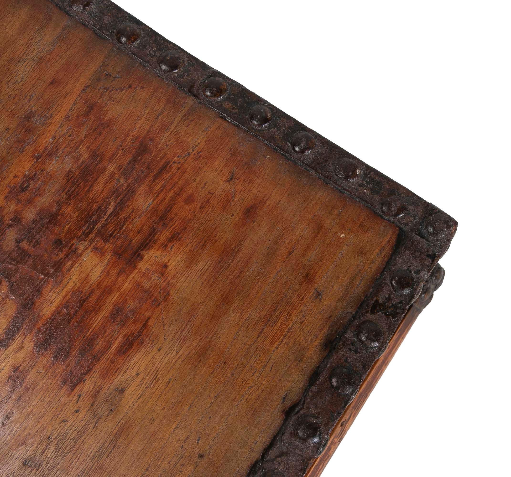 1930s Wooden Box with Iron Corners For Sale 11