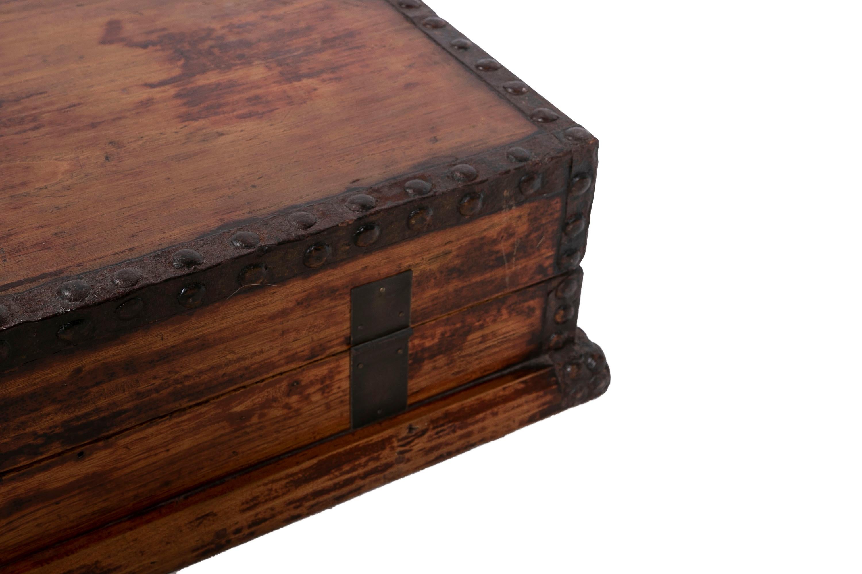 1930s Wooden Box with Iron Corners For Sale 12