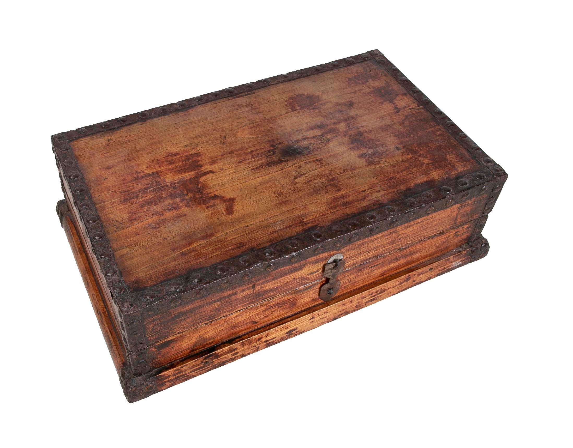 1930s Wooden Box with Iron Corners For Sale 13