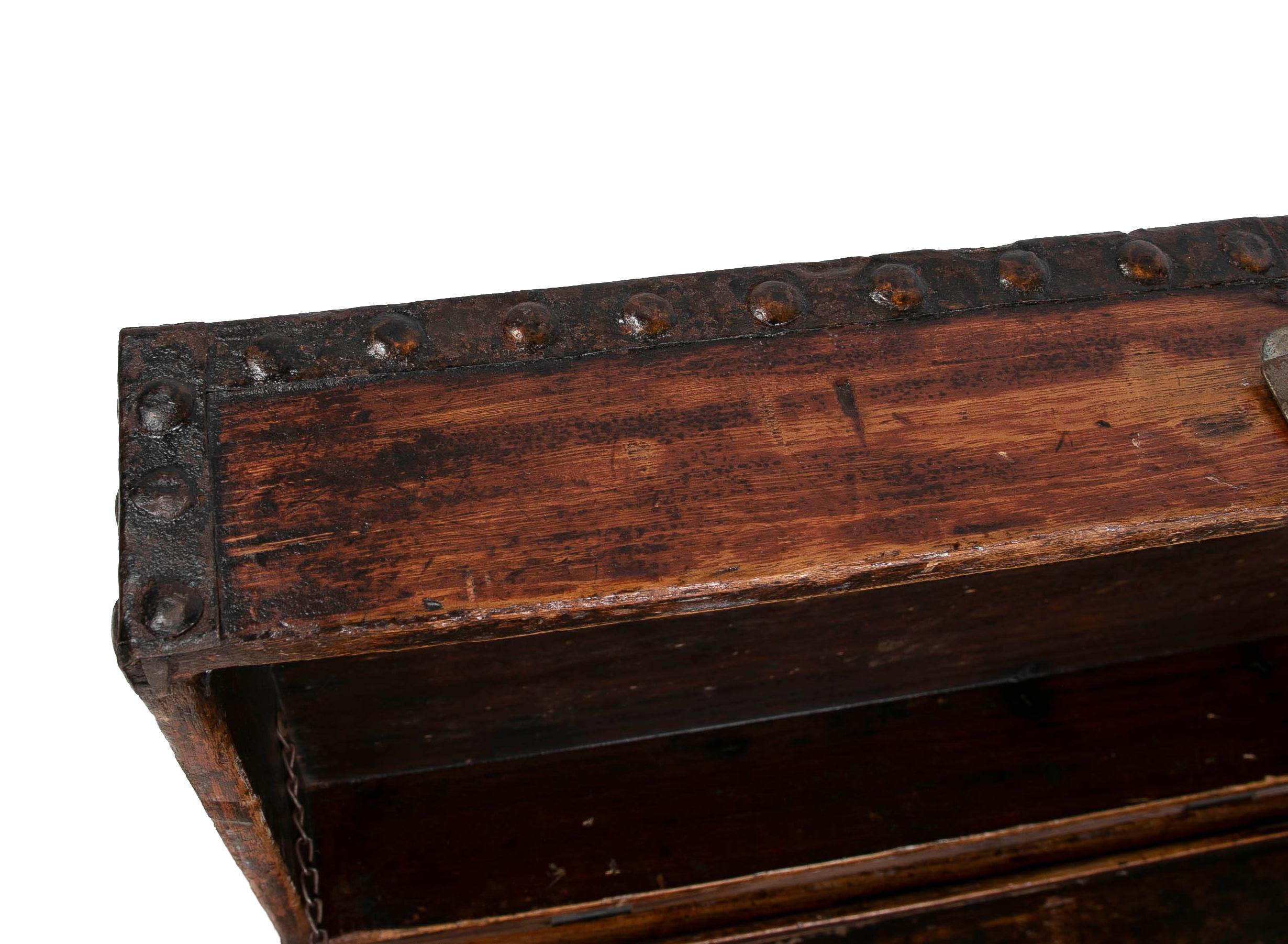 20th Century 1930s Wooden Box with Iron Corners For Sale