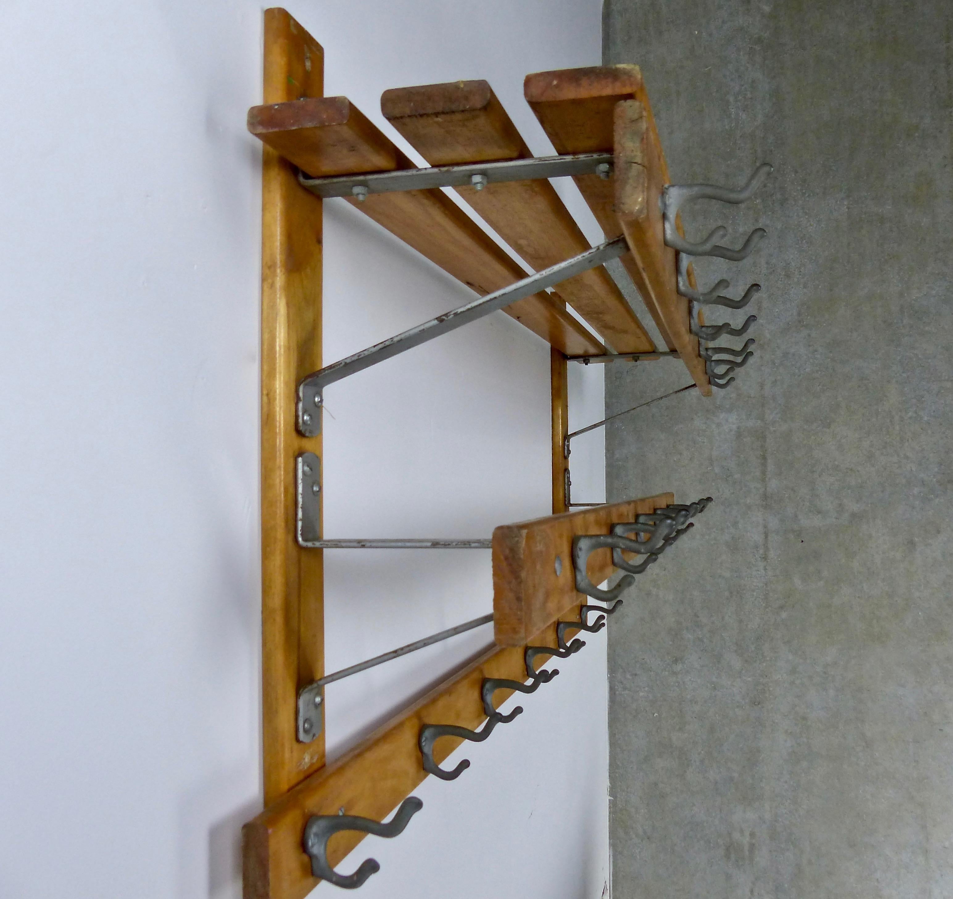 Canadian 1930s Wooden Hall Clothing Coat Rack, Mudroom 