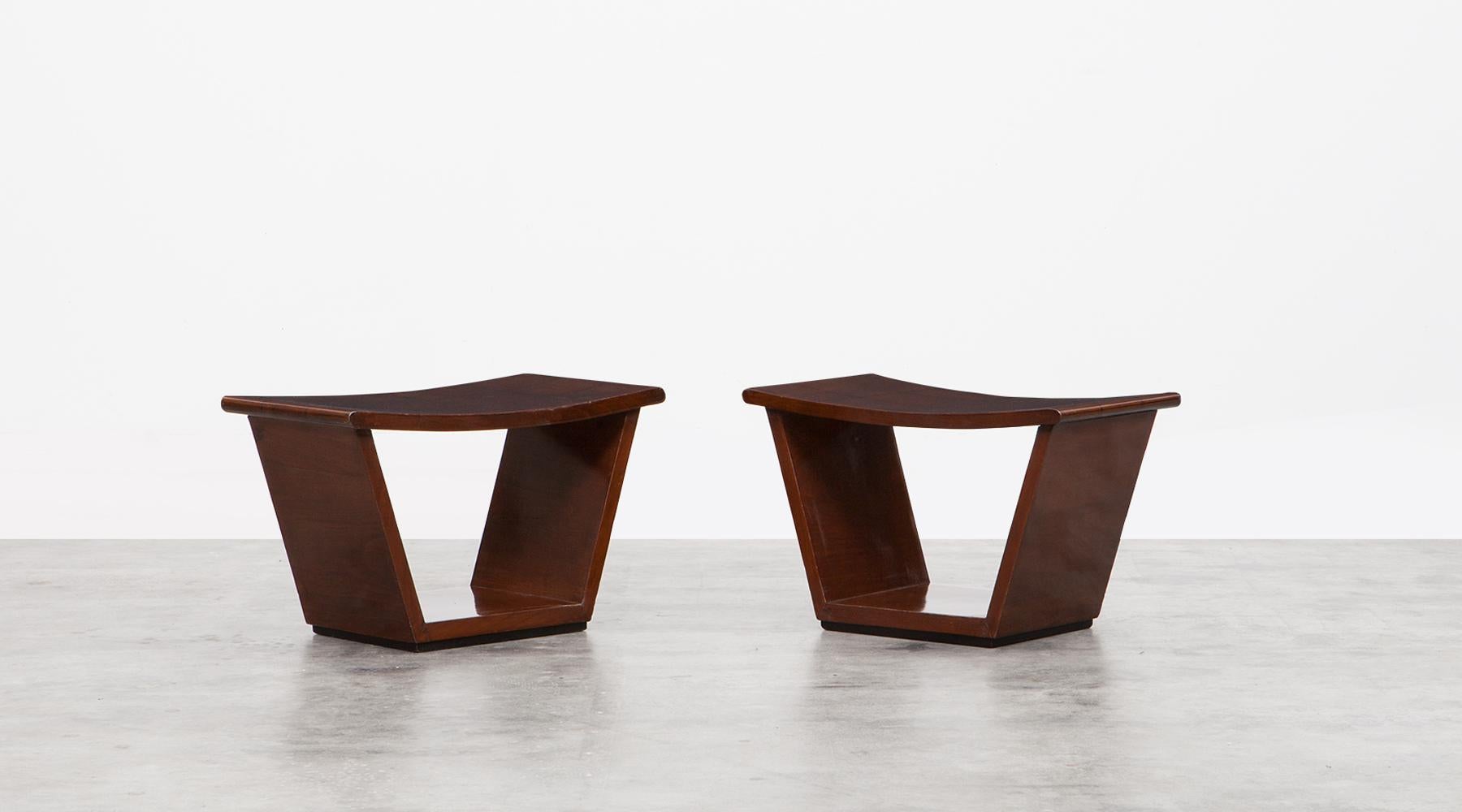 Wooden pair of stools by Osvaldo Borsani, Italy, 1930.

This beautiful pair of Osvaldo Borsani stools is reworked. The original varnish is still in very good shape and has been hand polished to get the old shiny look from back in the days. This