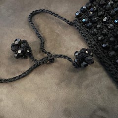 1930s Woven Jet-Black Faceted Crystals Italian Multi-Strand Necklace