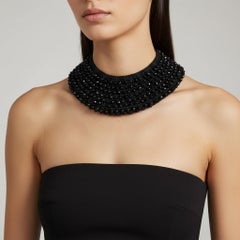 1930s Woven Jet-Black Faceted Crystals Italian Multi-Strand Necklace