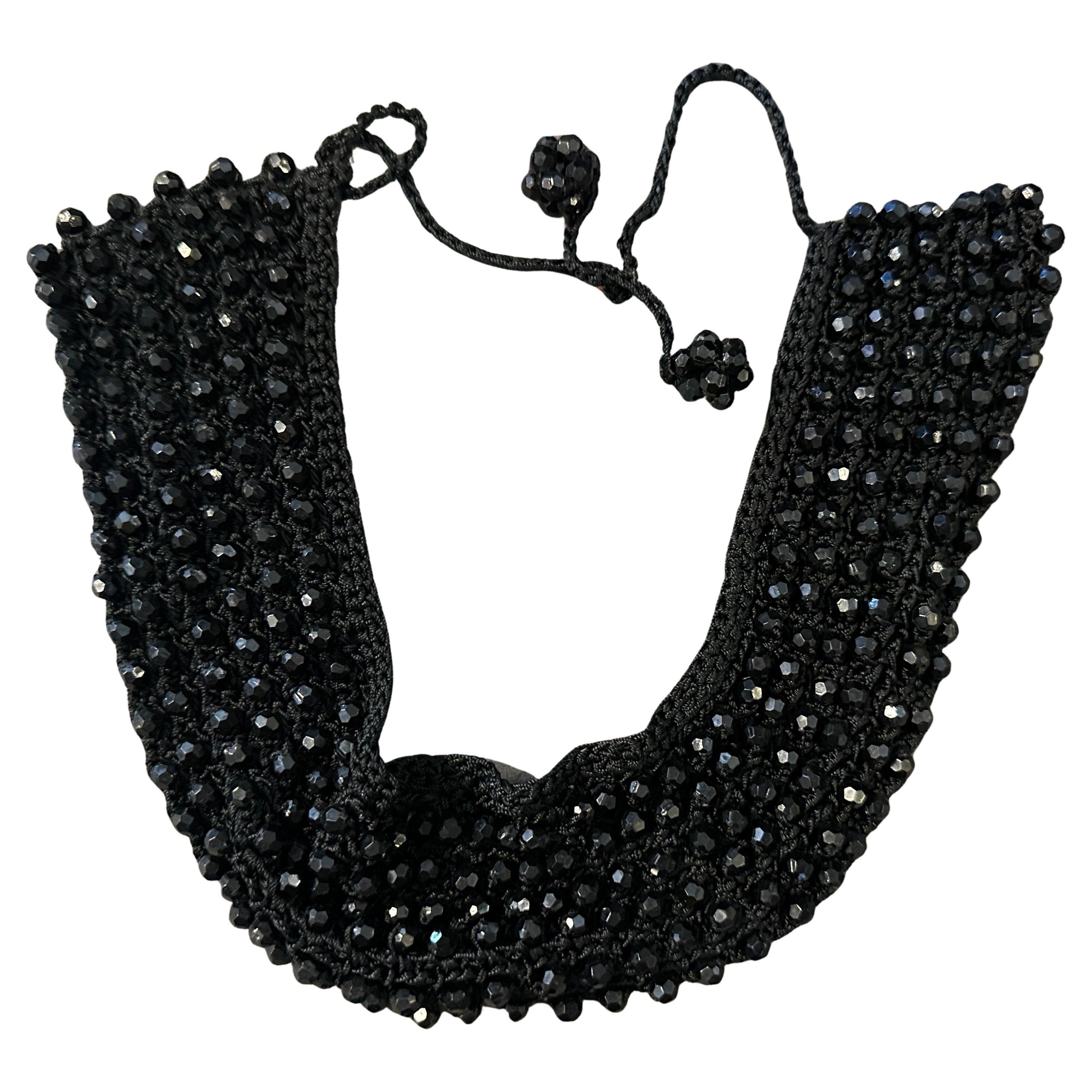 1930s Woven Jet-Black Faceted Crystals Italian Multi-Strand Necklace