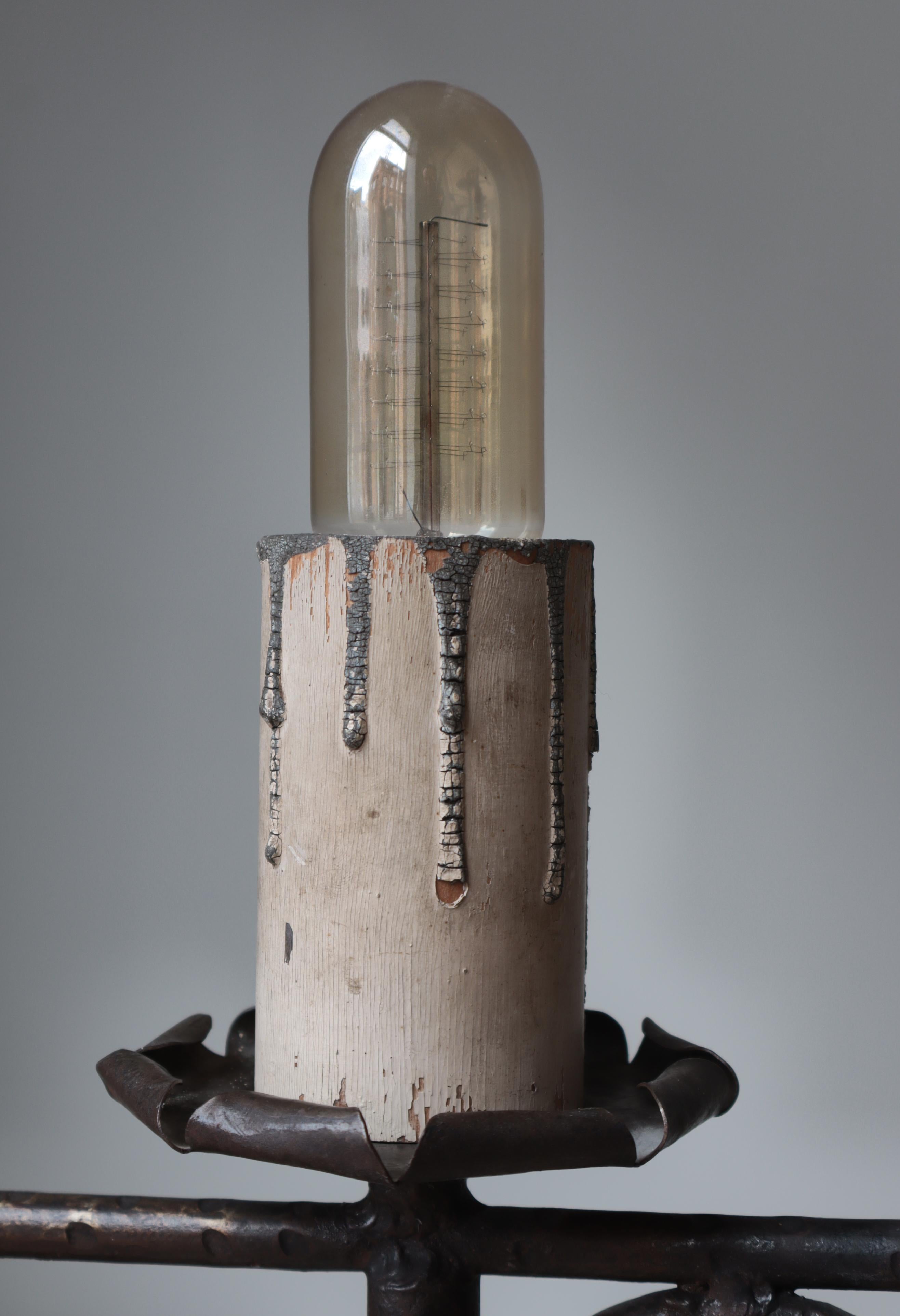 1930s Wrought Iron Candle Light Floor Lamp Handmade Romantic Modernism, Denmark For Sale 12