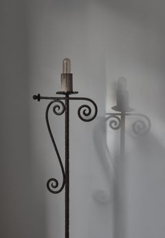 1930s Wrought Iron Candle Light Floor Lamp Handmade Romantic Modernism, Denmark