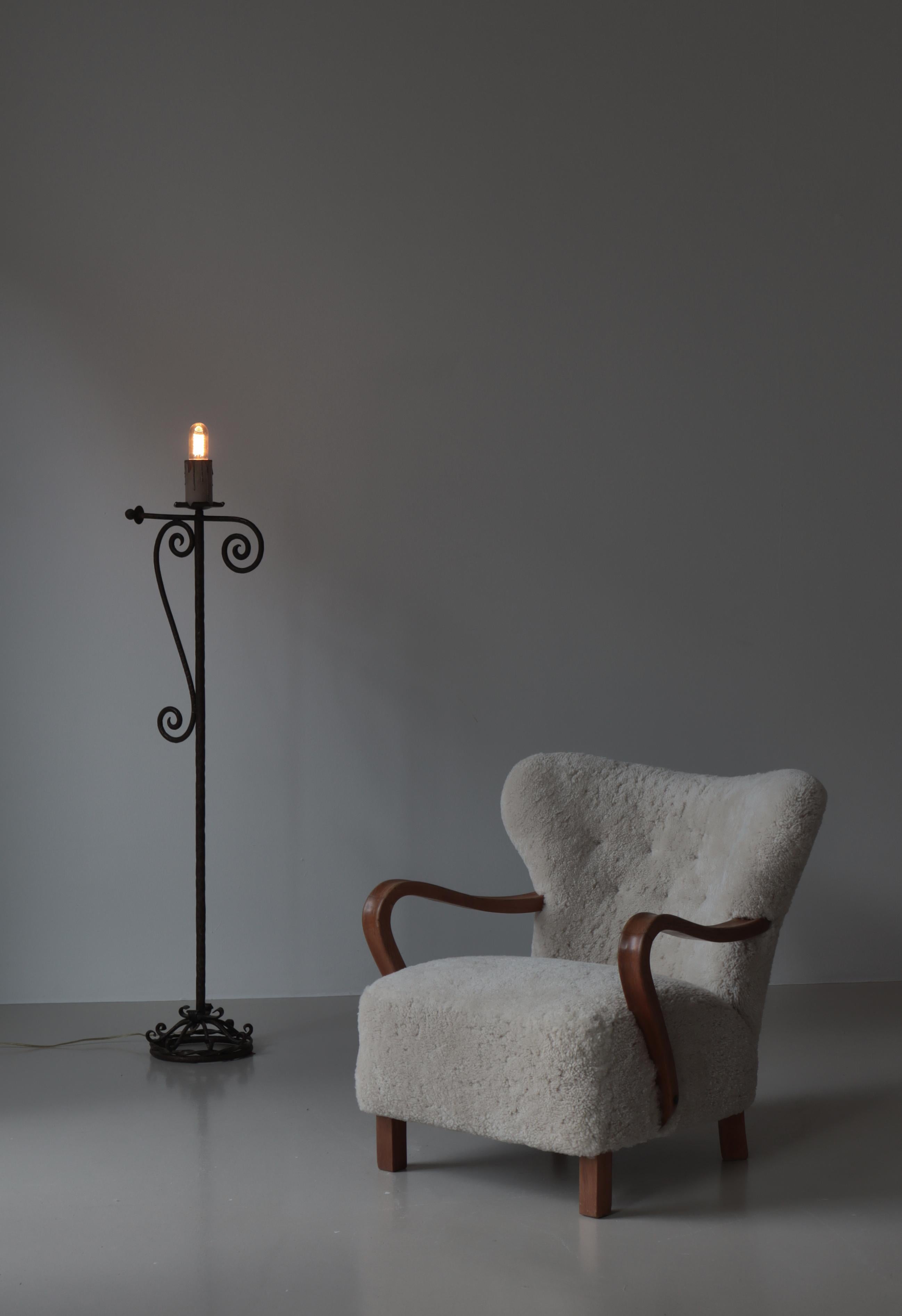 Danish 1930s Wrought Iron Candle Light Floor Lamp Handmade Romantic Modernism, Denmark For Sale