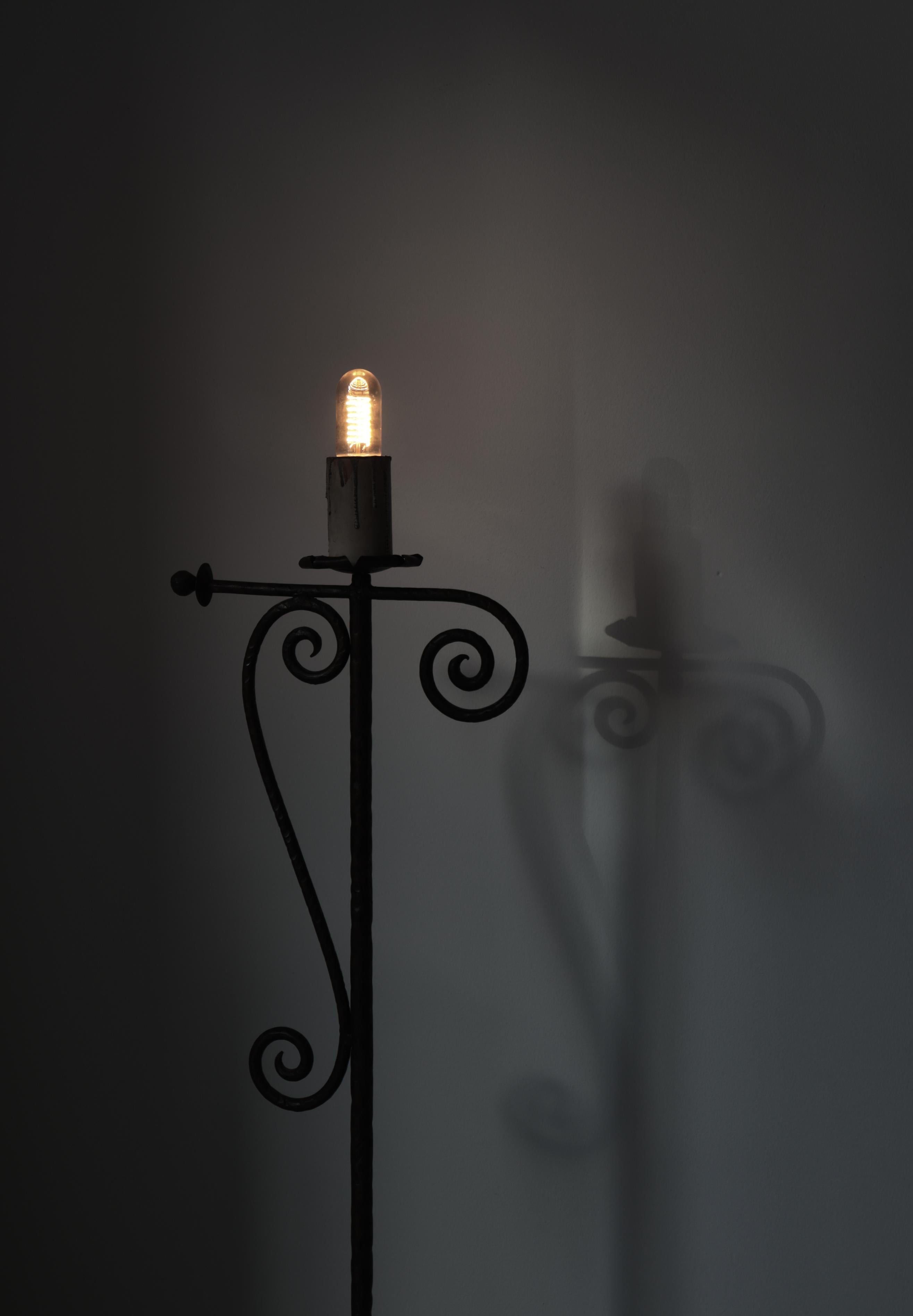 1930s Wrought Iron Candle Light Floor Lamp Handmade Romantic Modernism, Denmark For Sale 1