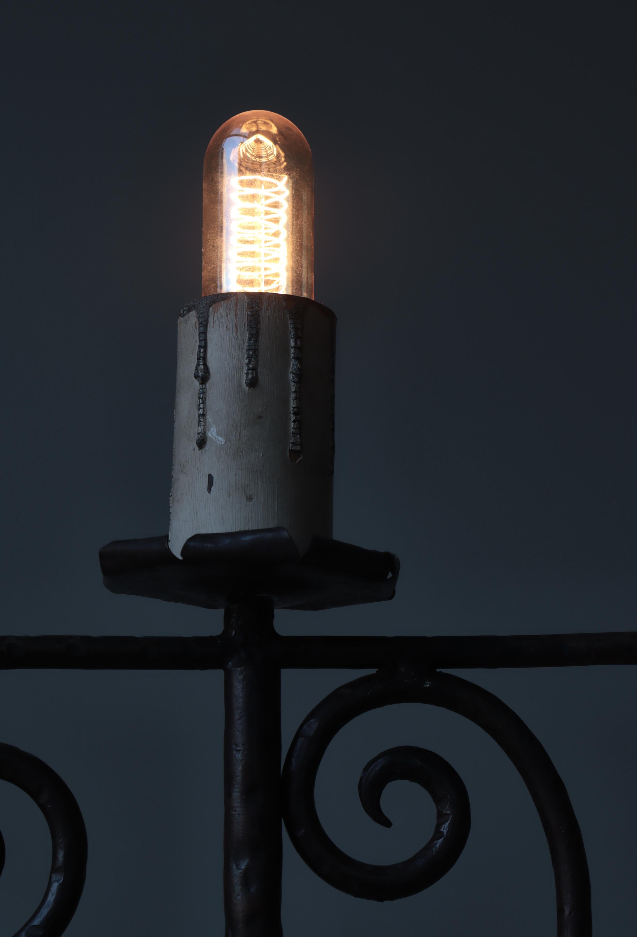 1930s Wrought Iron Candle Light Floor Lamp Handmade Romantic Modernism, Denmark For Sale 2