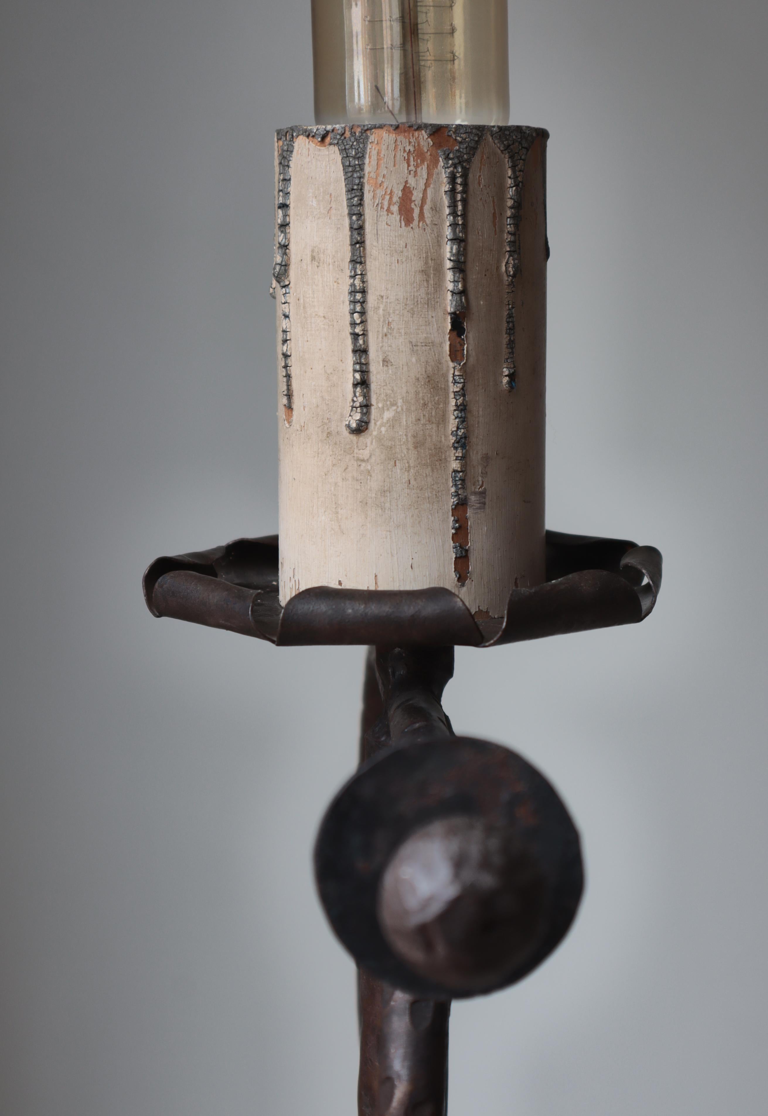 1930s Wrought Iron Candle Light Floor Lamp Handmade Romantic Modernism, Denmark For Sale 3