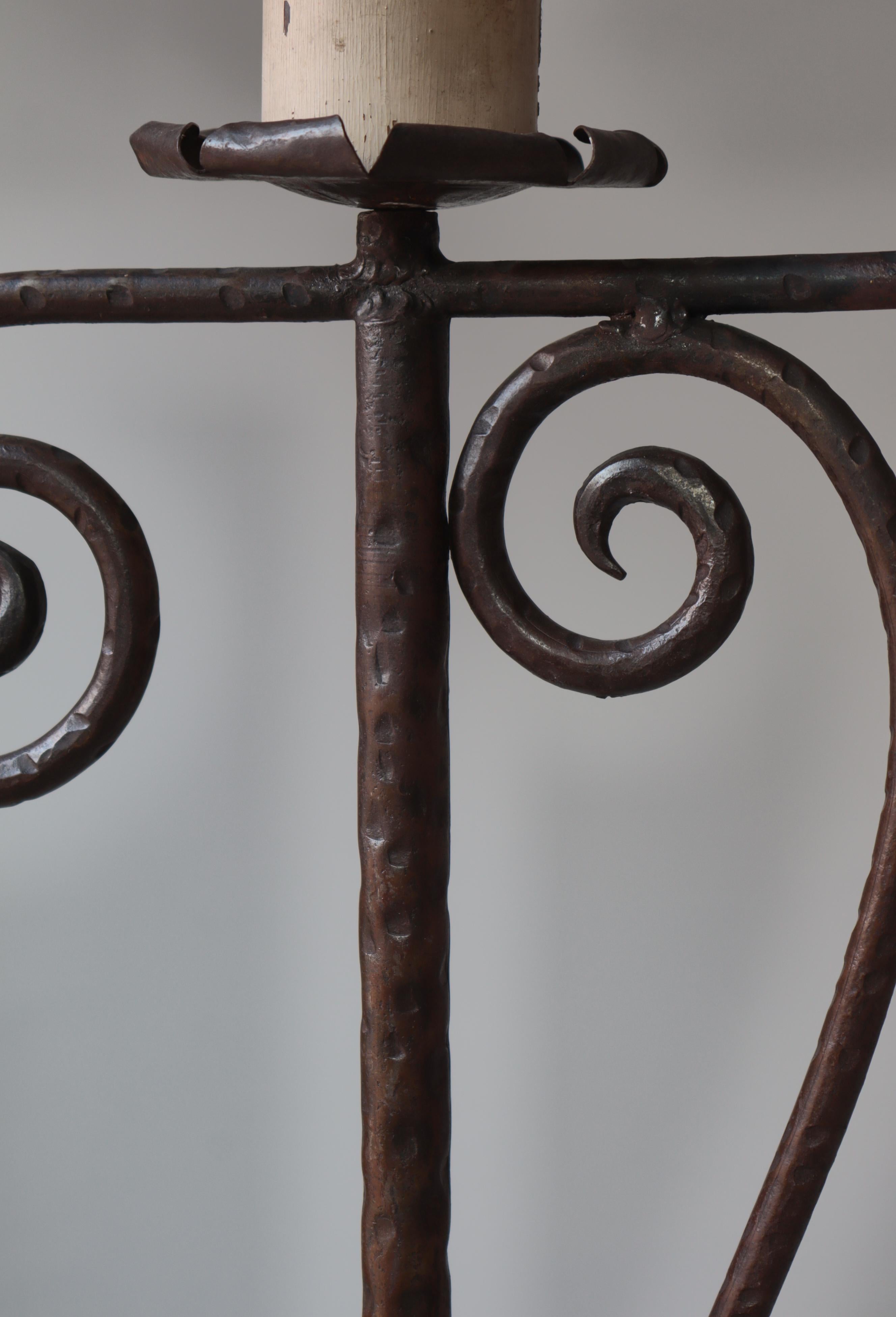 1930s Wrought Iron Candle Light Floor Lamp Handmade Romantic Modernism, Denmark For Sale 4