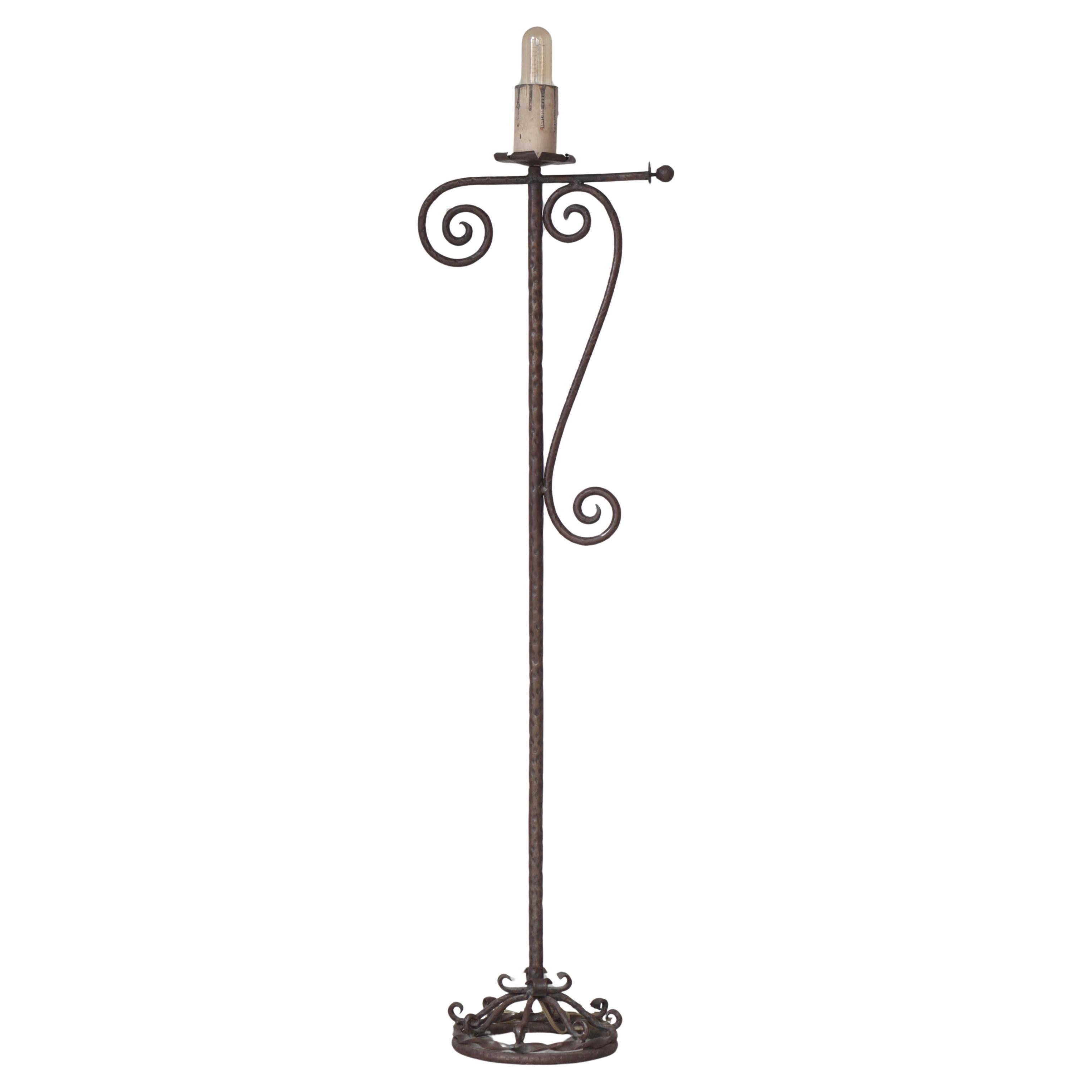 1930s Wrought Iron Candle Light Floor Lamp Handmade Romantic Modernism, Denmark For Sale