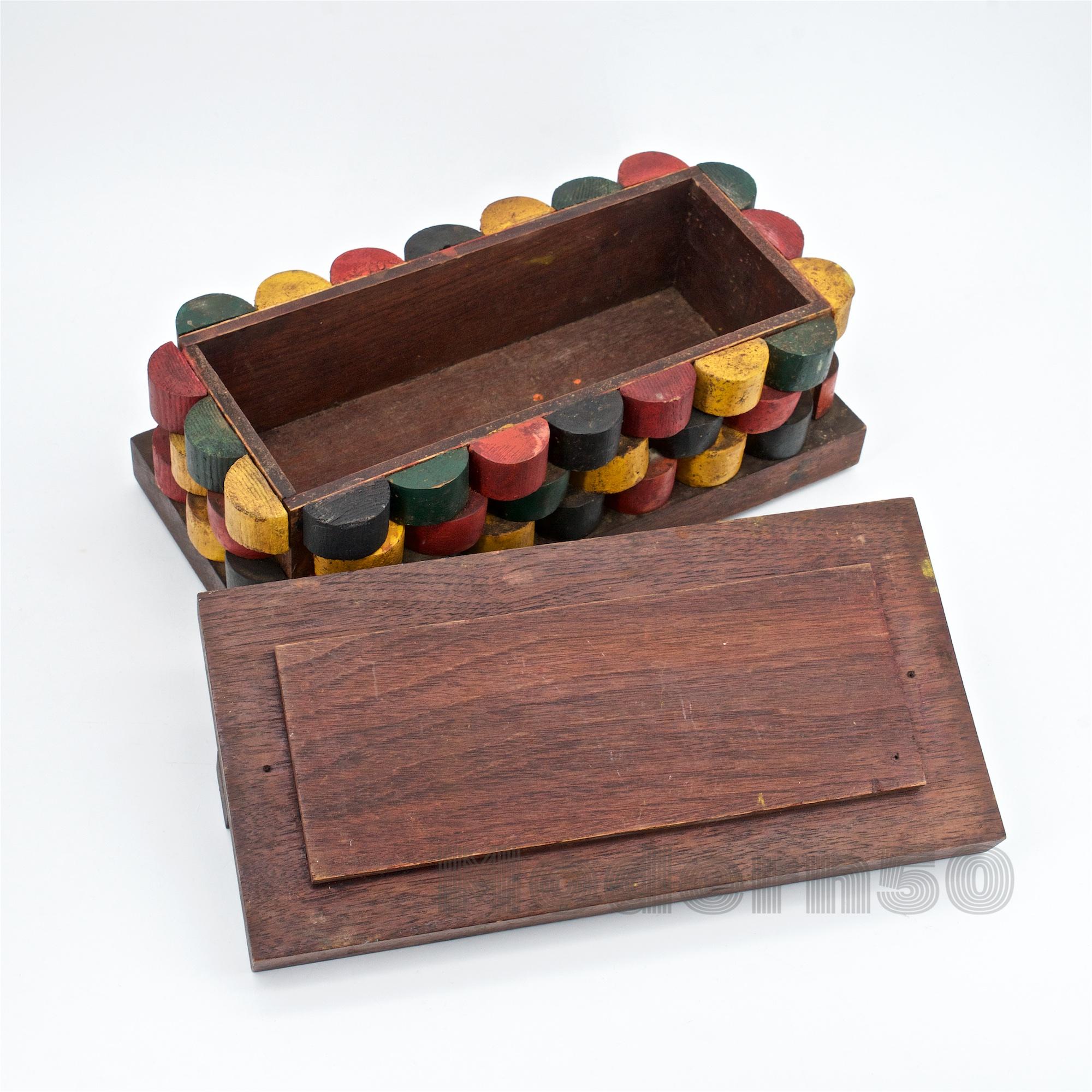 American 1950s Painted Wooden Jewelry Lidded Box Studio Craft Peter Blake Bauhaus Style  For Sale